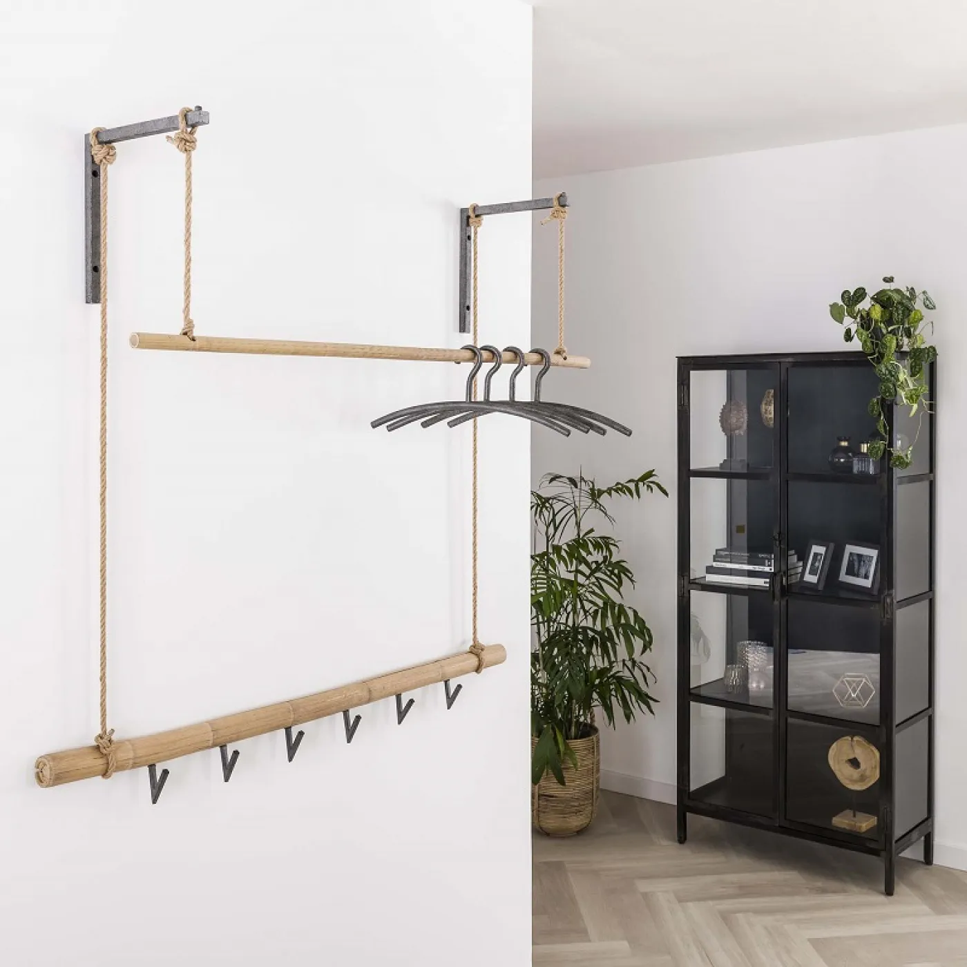 Wandgarderobe Tauret 6 Haken | Metall & Bambus
