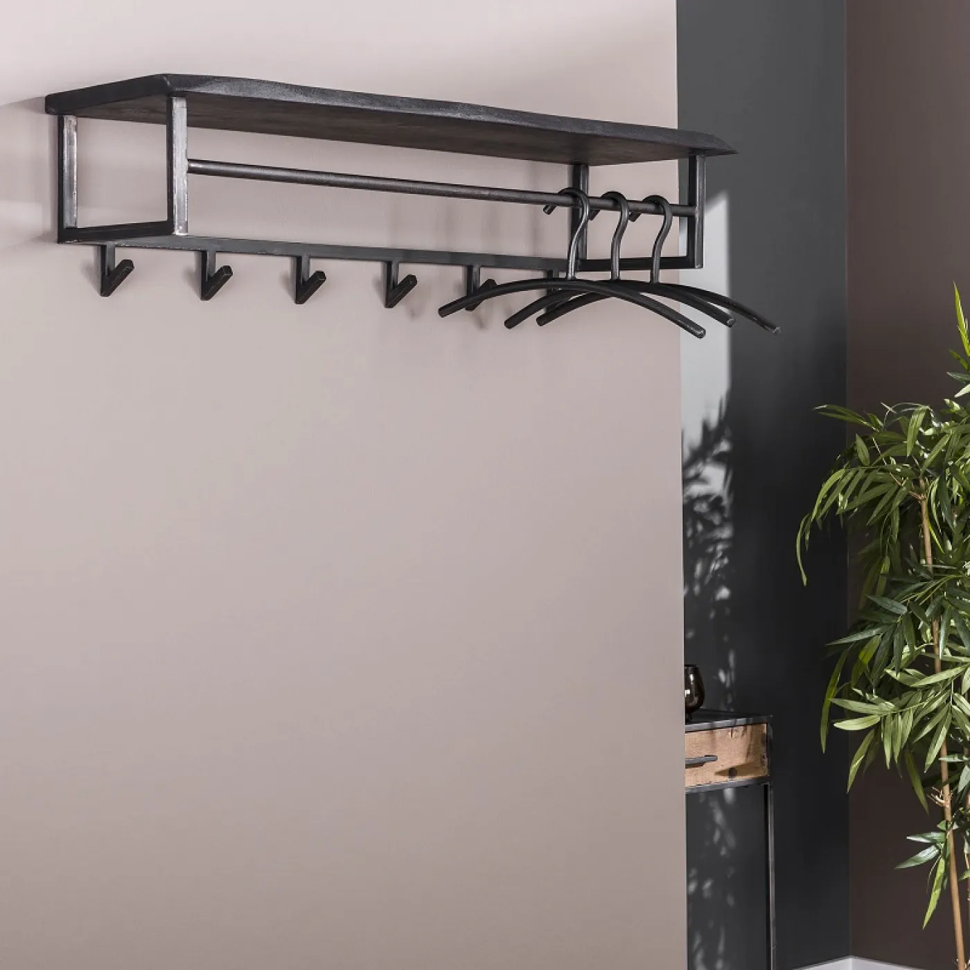 Wandgarderobe Ycona 6 Haken | Akazie massiv | schwarz