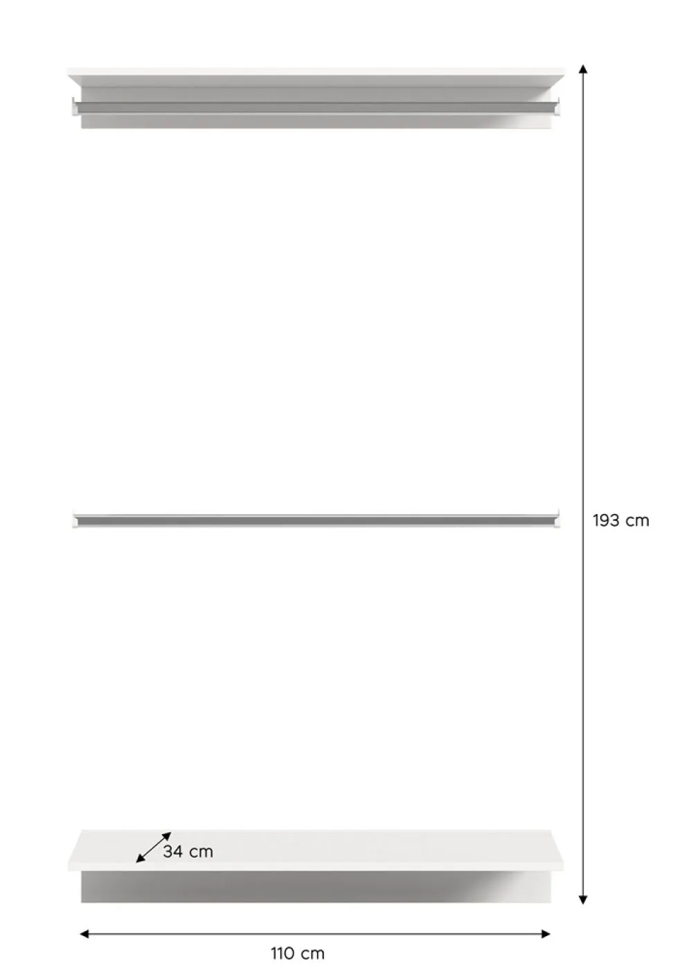 Wandgarderobe, Zwischenbauelement mit Kleiderstange Projekt X | weiß