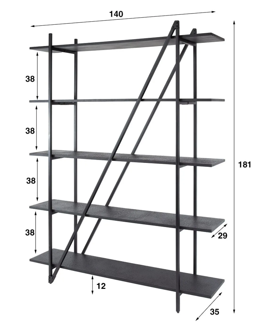 Wandregal Kosta 2 | Metallbeschichtung | dunkelgrau | Metallrahmen