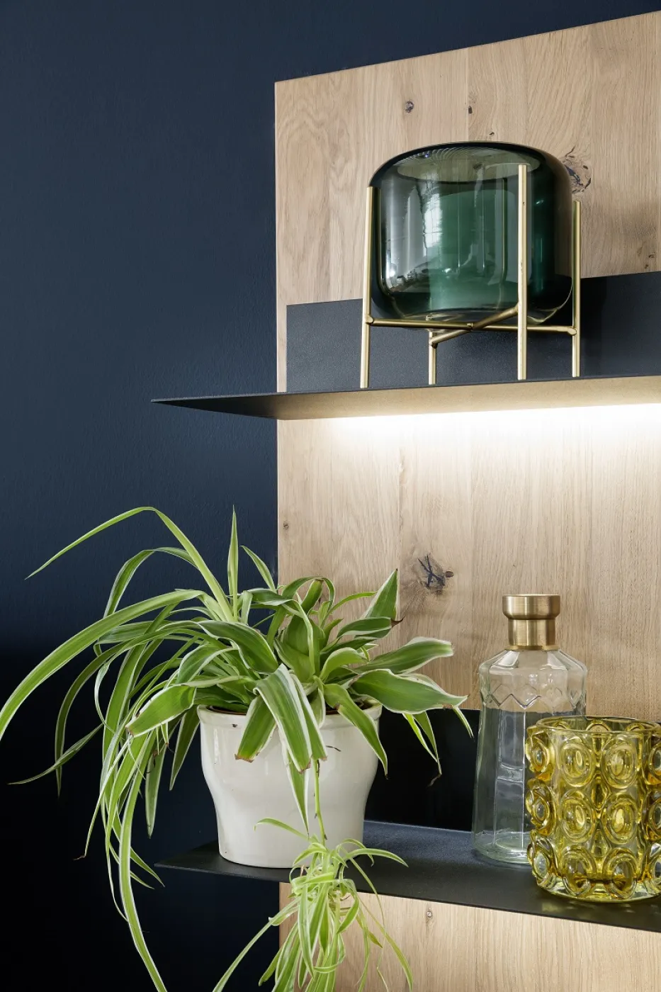 Wandregal Salerno 2 | Balkeneiche Bianco | LED Beleuchtung mit Beleuchtung