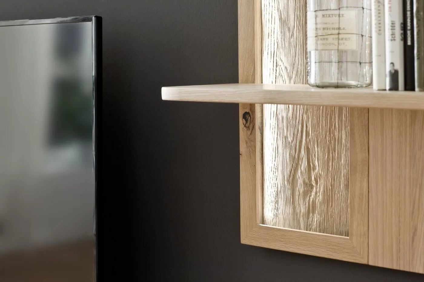 Wandregal Santori | Eiche Bianco | LED Beleuchtung mit 2er Set LED Band 100 cm