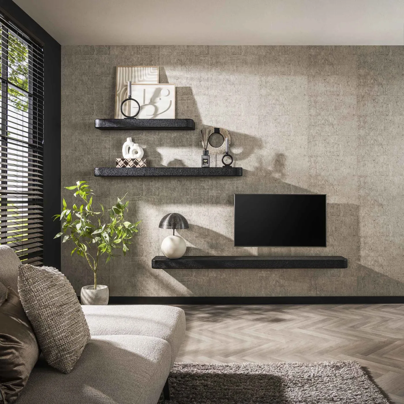 Wandregal Surabu | flüssiges Metall | grau | 100 cm