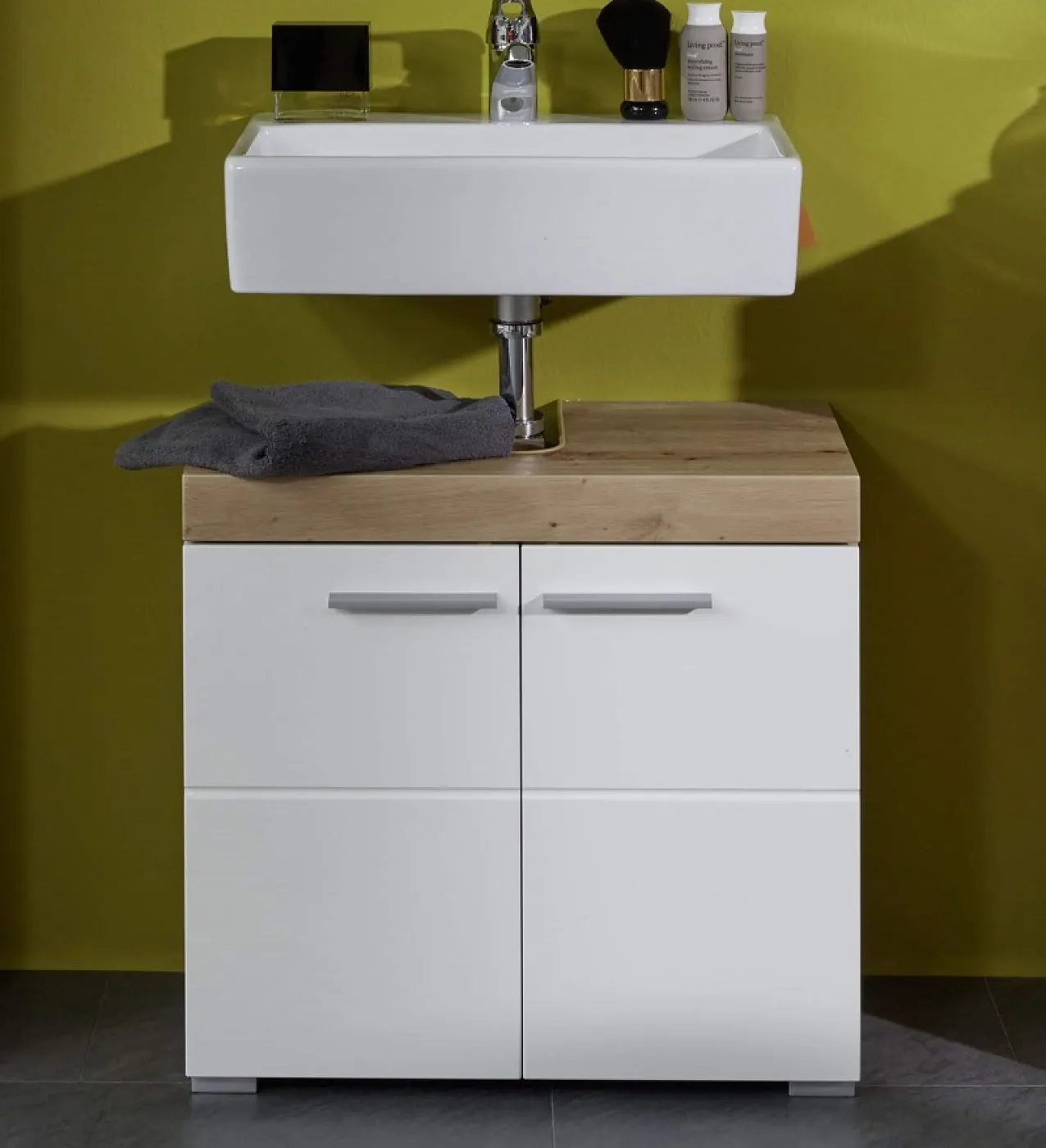 Waschbeckenunterschrank Amanda | weiß Hochglanz / Eiche Asteiche | Waschtisch