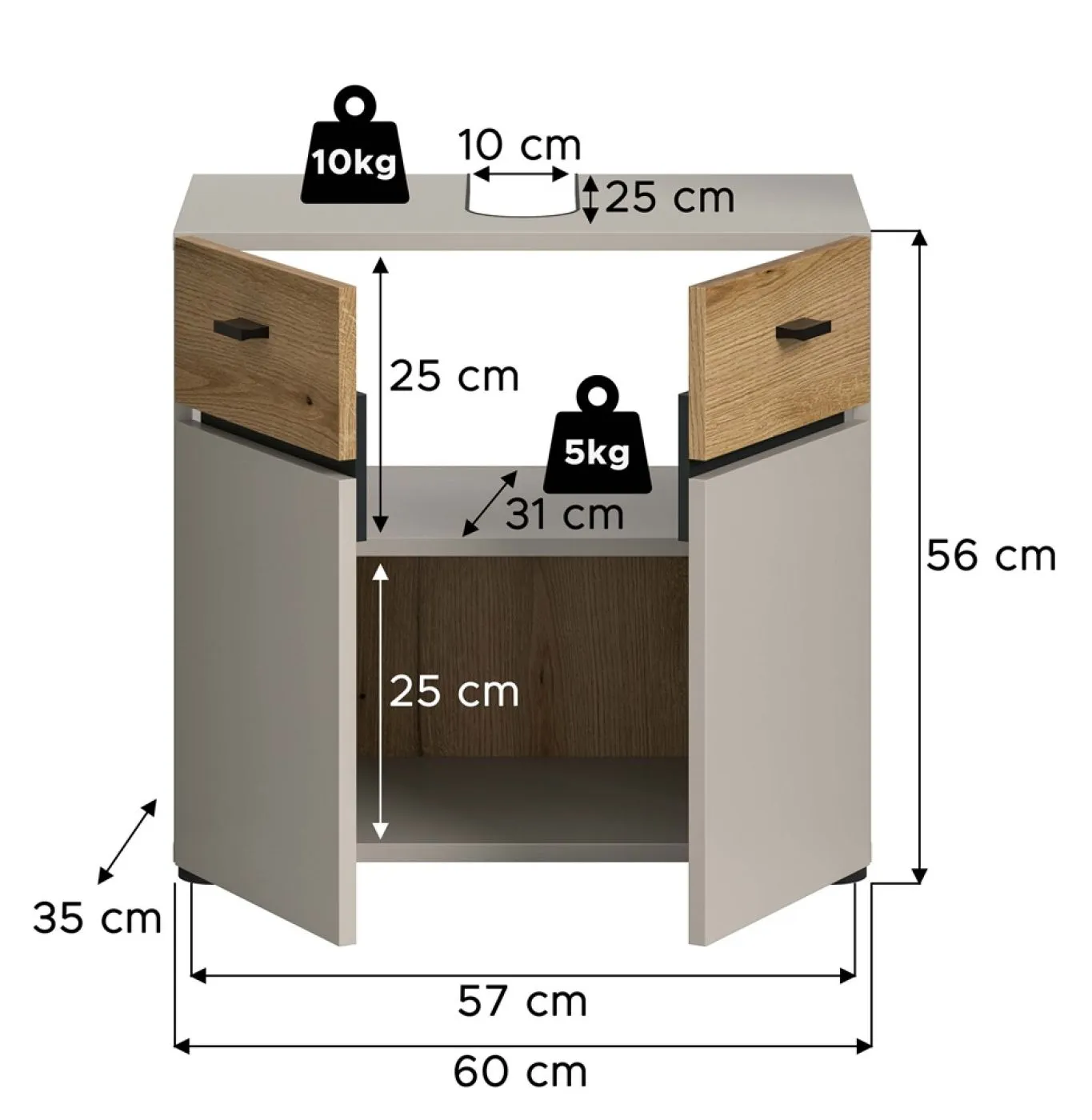 Waschbeckenunterschrank Aqua | Kaschmir / Evoke Oak
