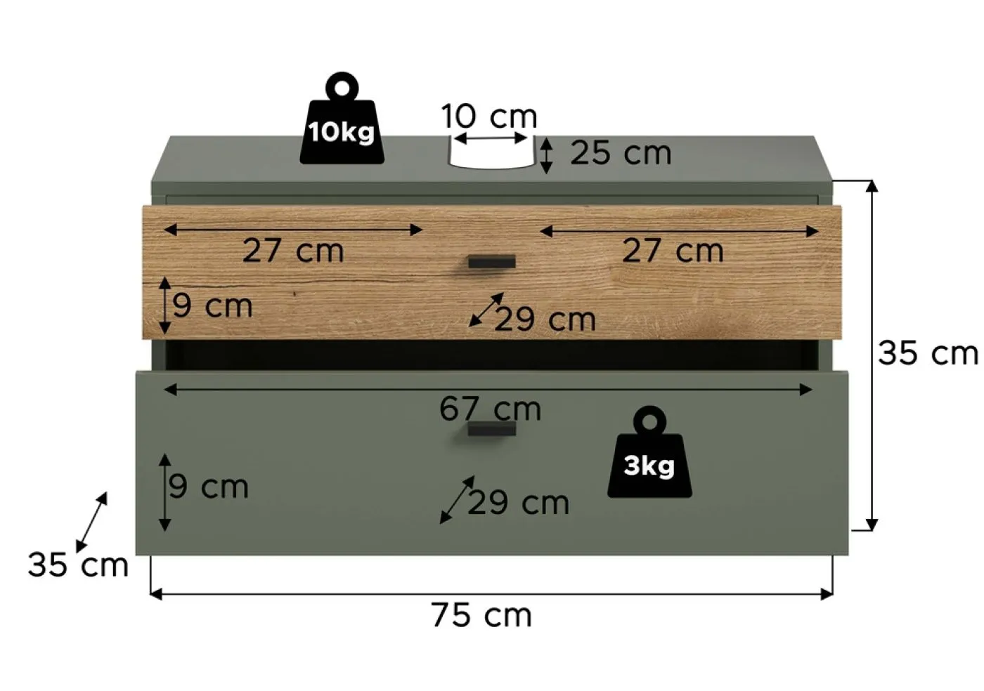 Waschbeckenunterschrank Aqua | Sage Green / Evoke Oak