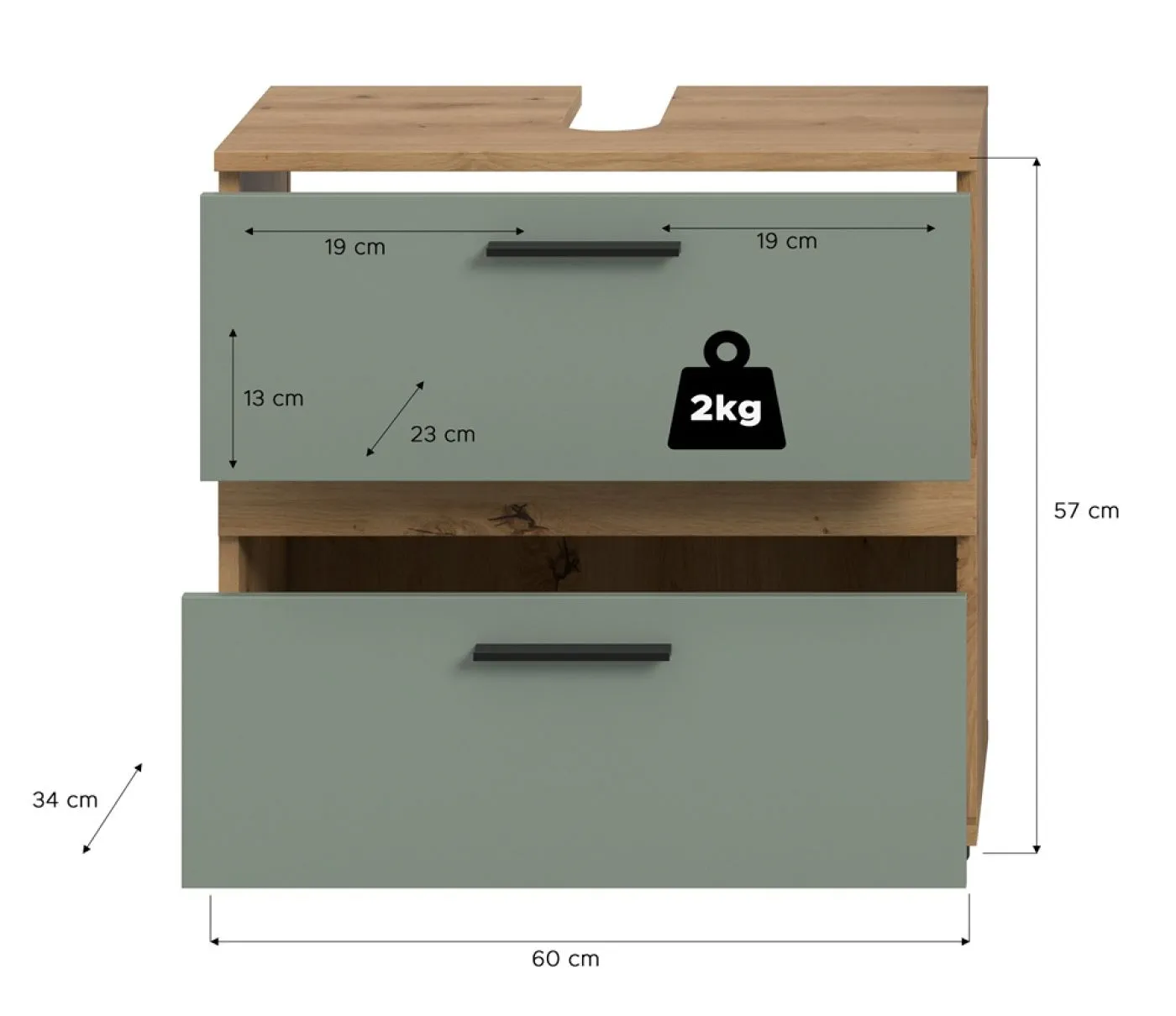 Waschbeckenunterschrank Blake mit Schubkästen | Salbei / Artisan Eiche