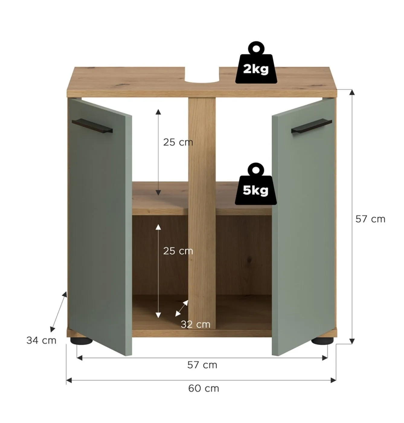 Waschbeckenunterschrank Blake | Salbei / Artisan Eiche