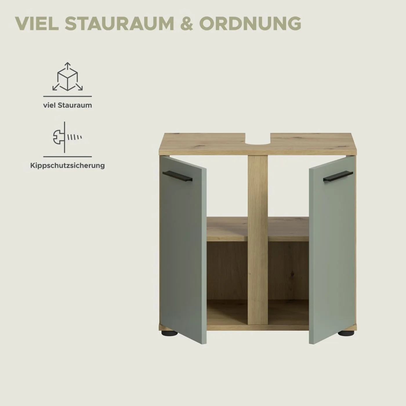 Waschbeckenunterschrank Blake | Salbei / Artisan Eiche
