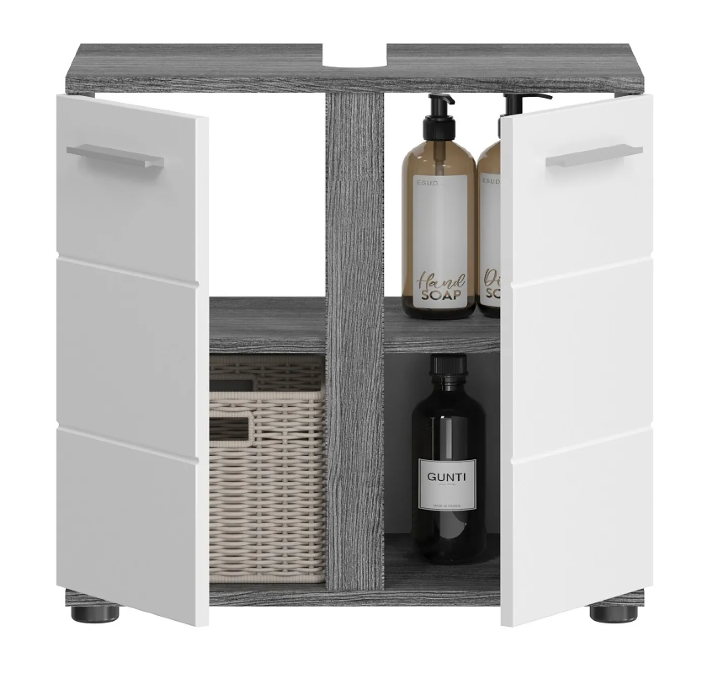 Waschbeckenunterschrank Blake | weiß Hochglanz / Rauchsilber