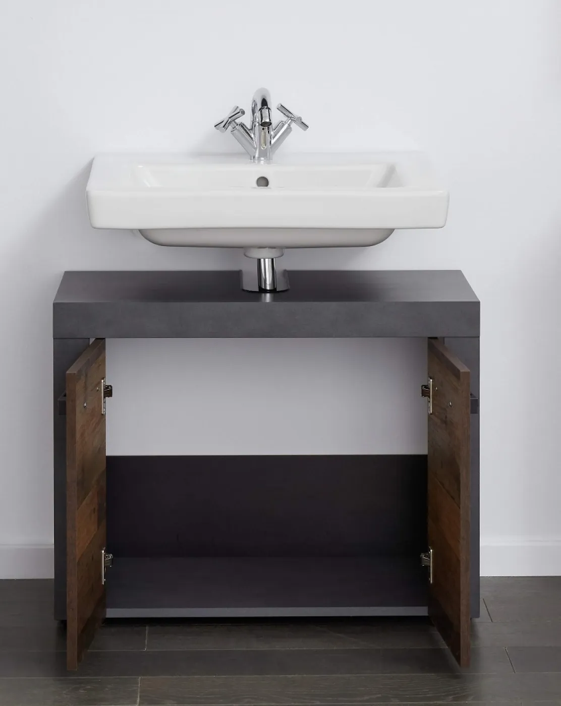 Waschbeckenunterschrank Cancun Indy | Matera grau / Old Used Wood | Shabby Look