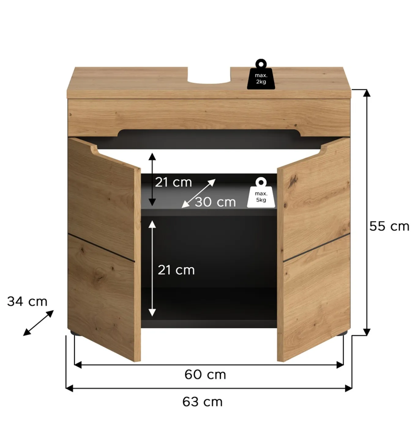 Waschbeckenunterschrank Canu | Artisan Eiche / Basalt grau