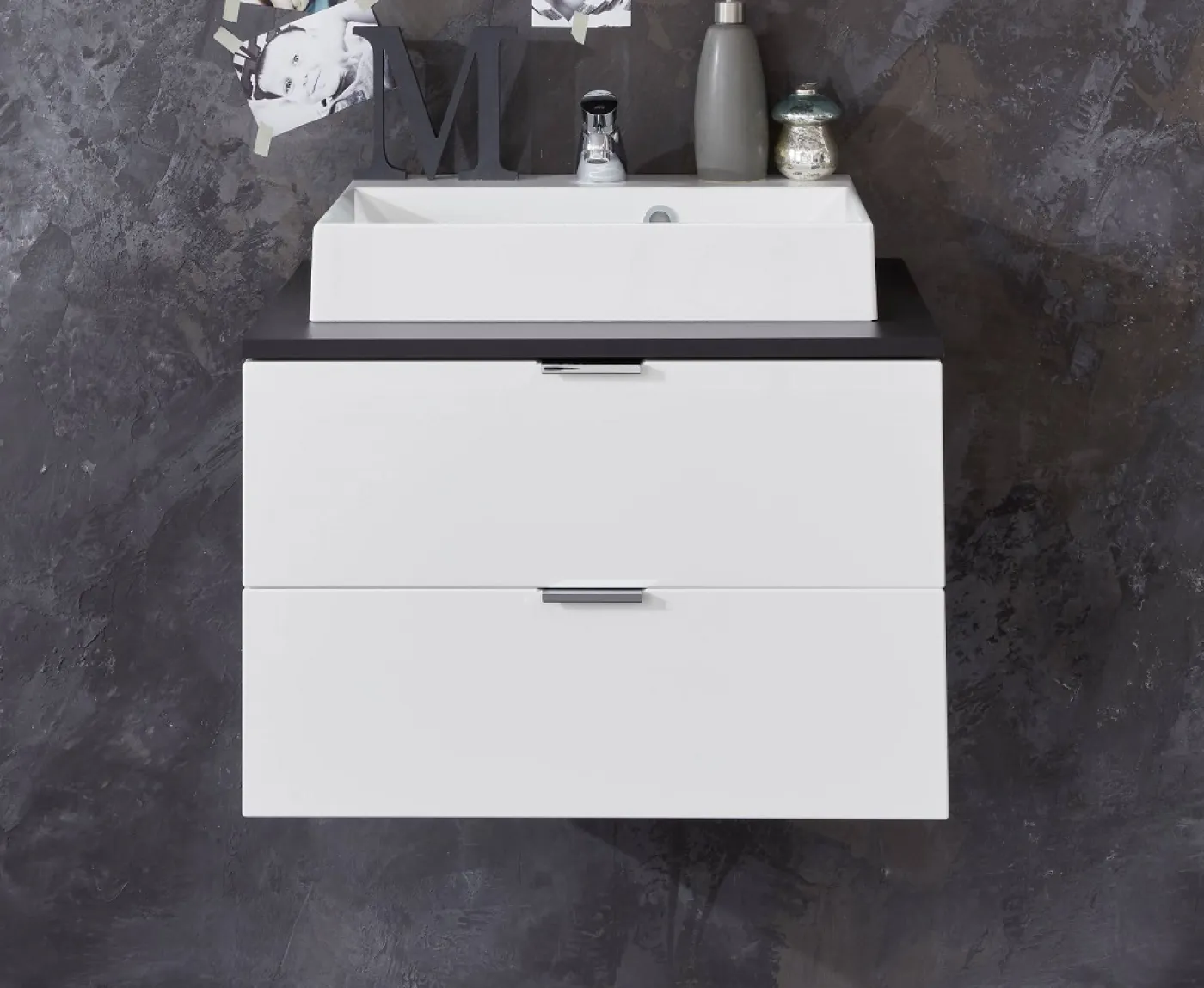 Waschbeckenunterschrank Concept One | inkl. Waschbecken | weiß Hochglanz / Graphit grau