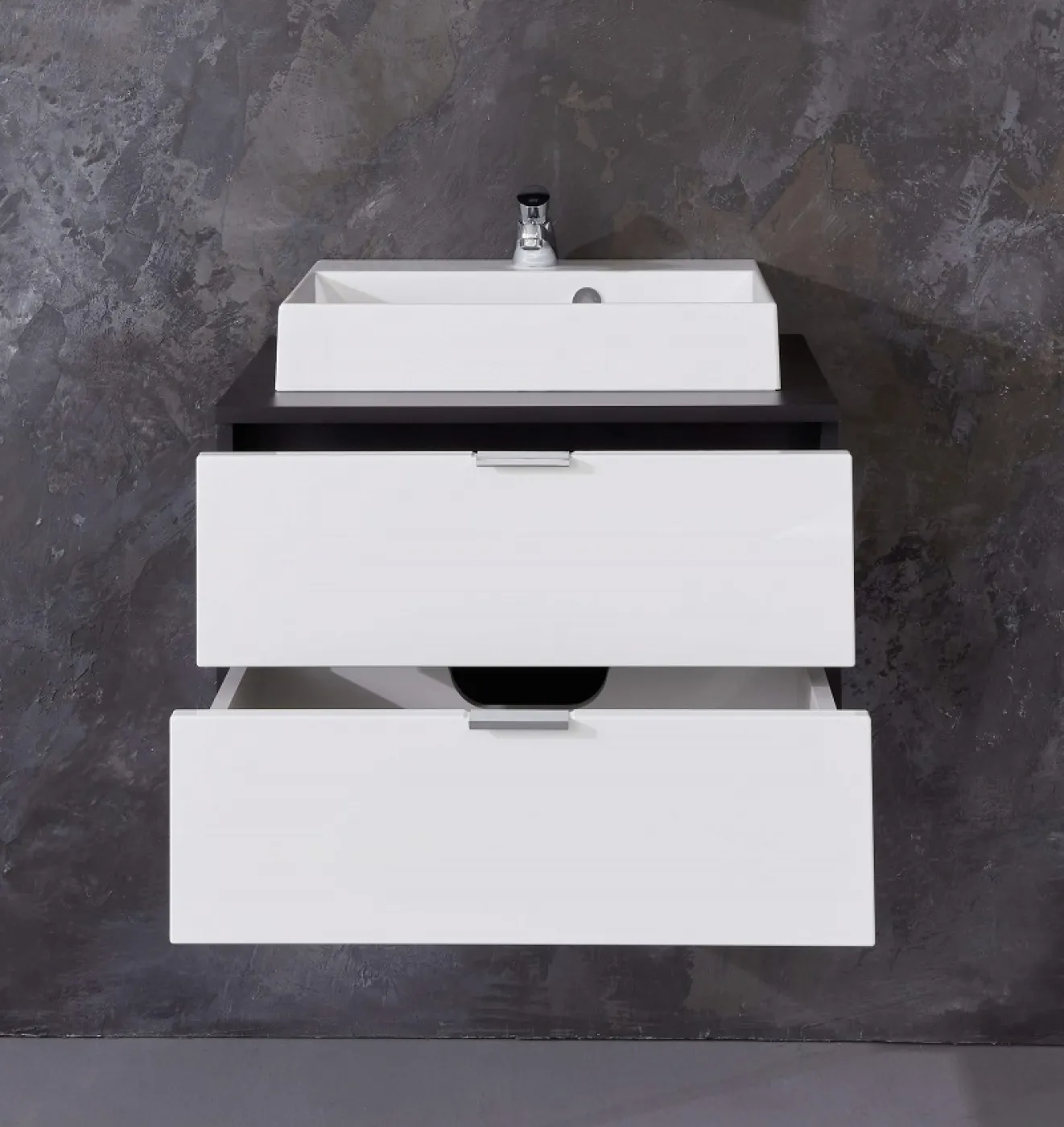 Waschbeckenunterschrank Concept One | inkl. Waschbecken | weiß Hochglanz / Graphit grau