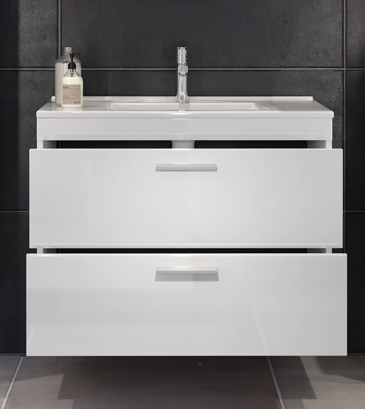 Waschbeckenunterschrank Devon | inkl.Waschbecken | weiß Hochglanz