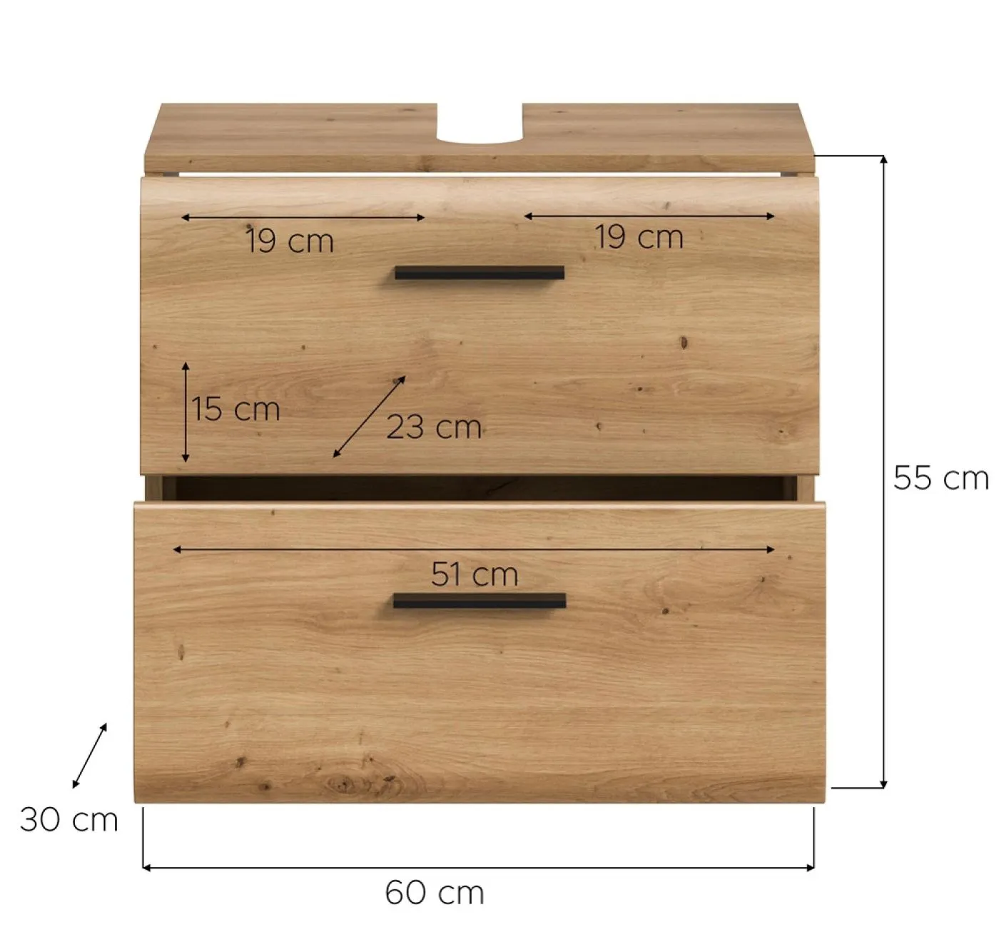 Waschbeckenunterschrank Ice | mit Schubkästen | Artisan Oak