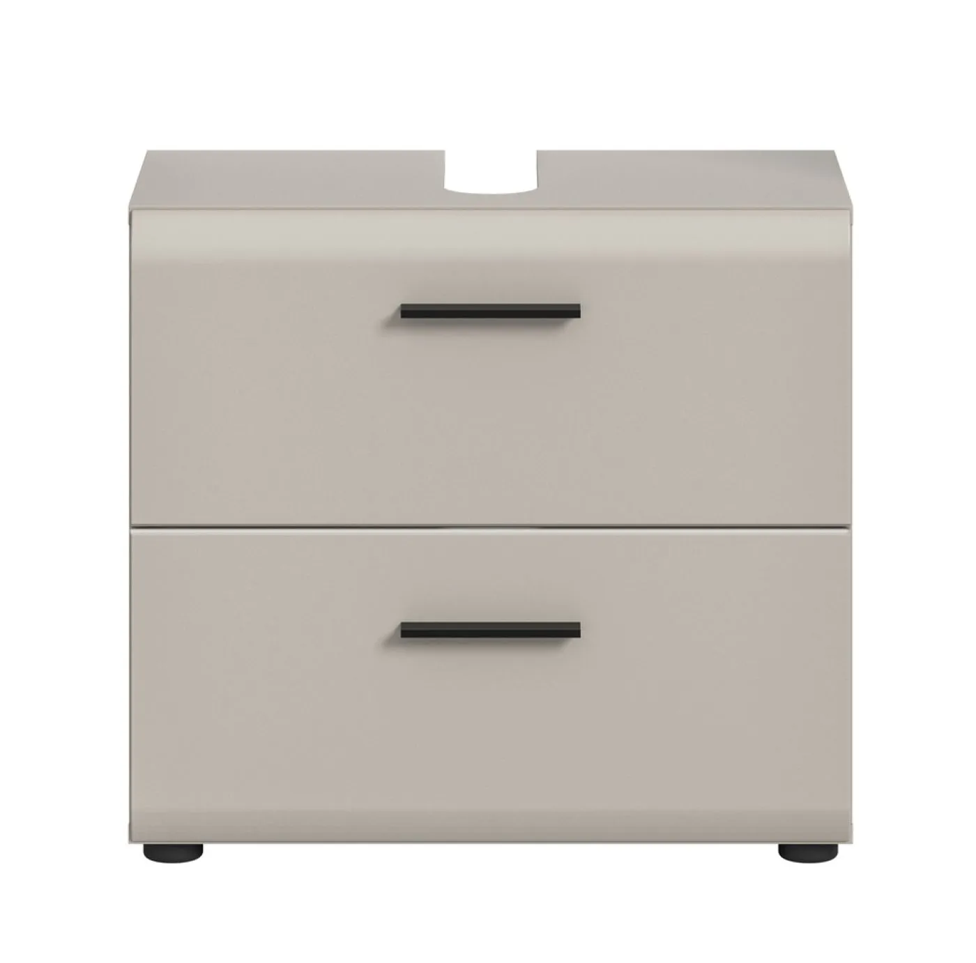 Waschbeckenunterschrank Ice, Kaschmir matt, Waschbecken mit Unterschrank, 2 Schubkästen, Griffmulden – Ansicht 3