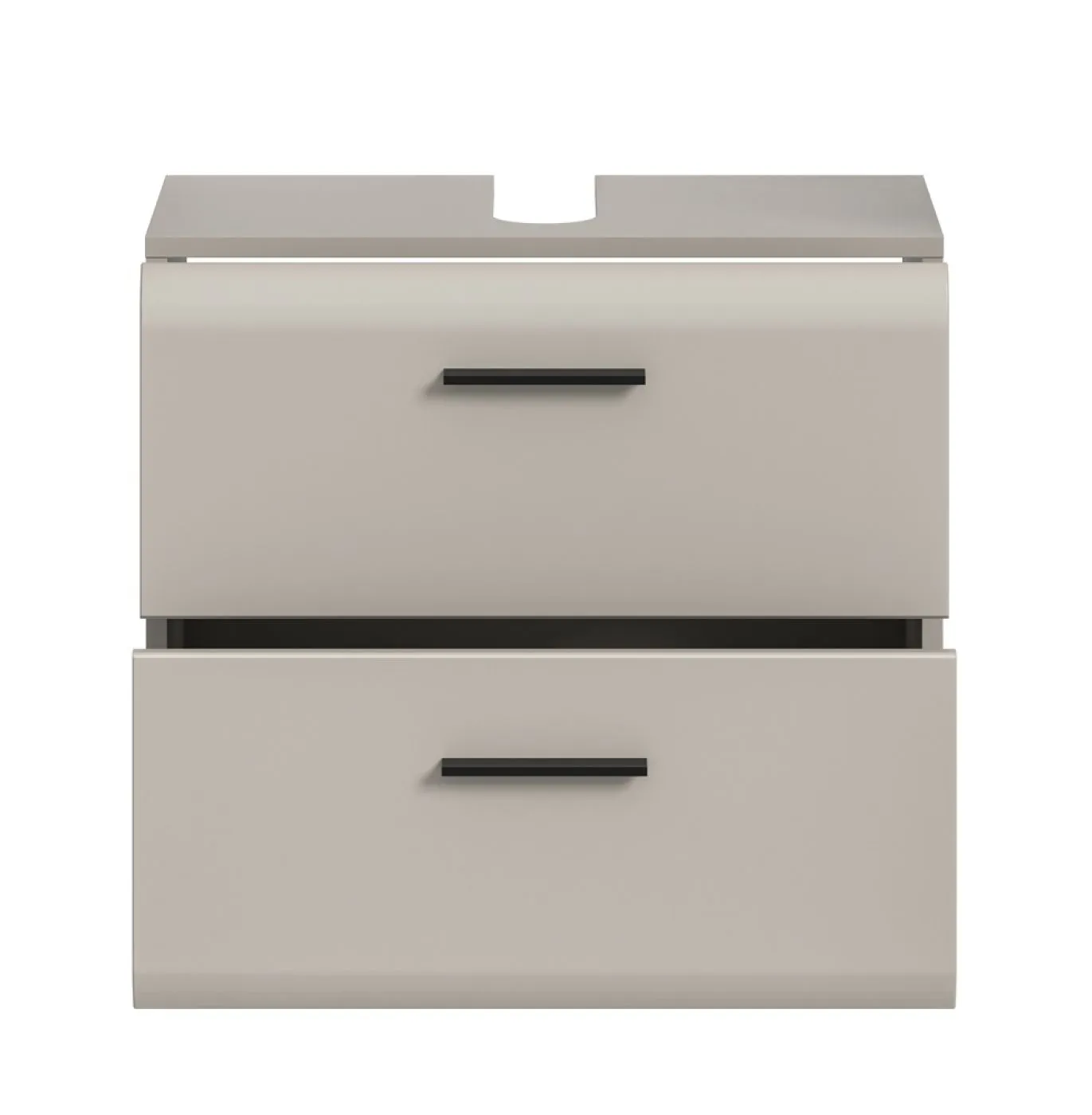 Waschbeckenunterschrank Ice, Kaschmir matt, Waschbecken mit Unterschrank, 2 Schubkästen, Griffmulden – Ansicht 4