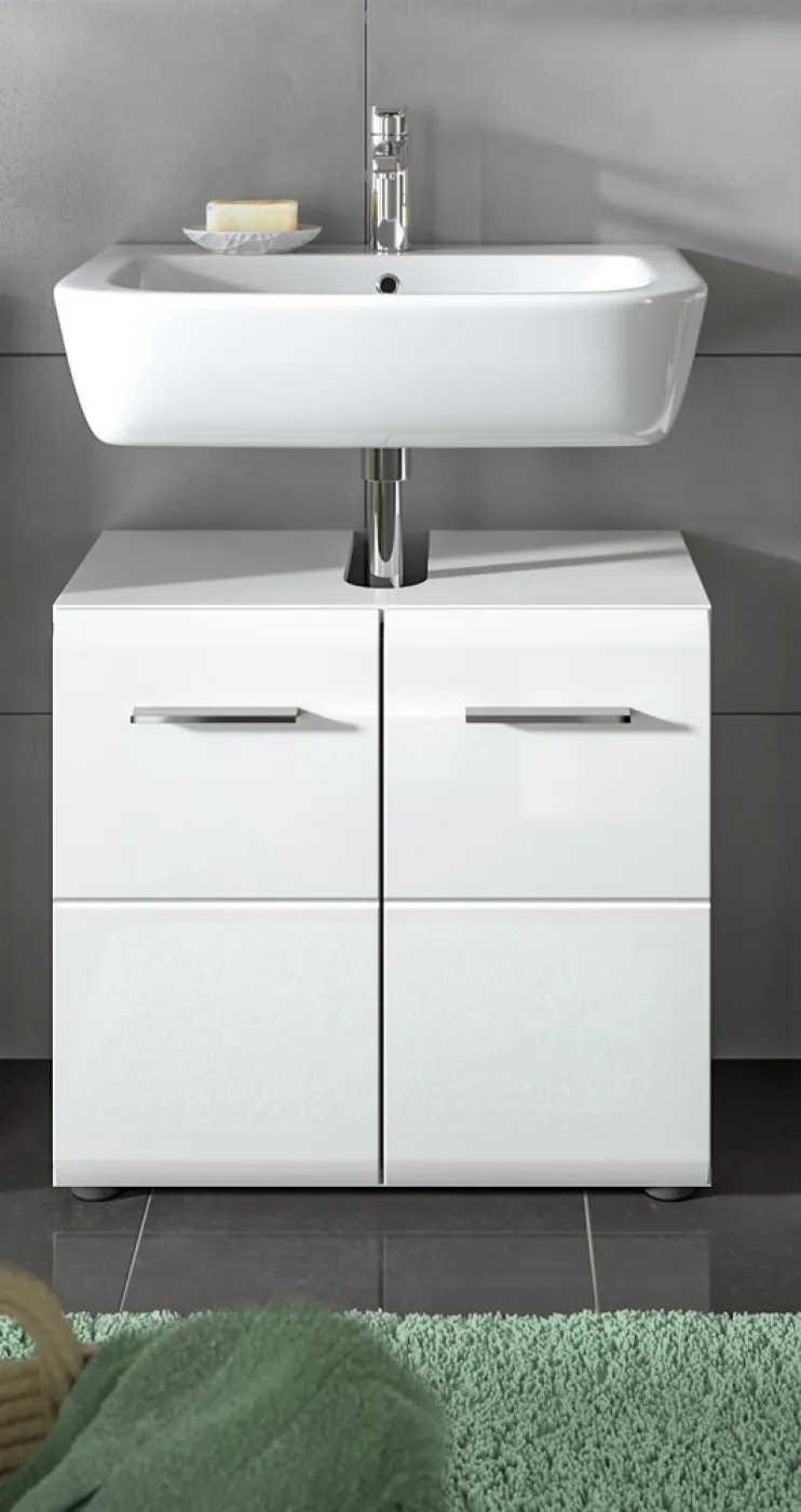 Waschbeckenunterschrank Ice | mit Türen | weiß / weiß Hochglanz
