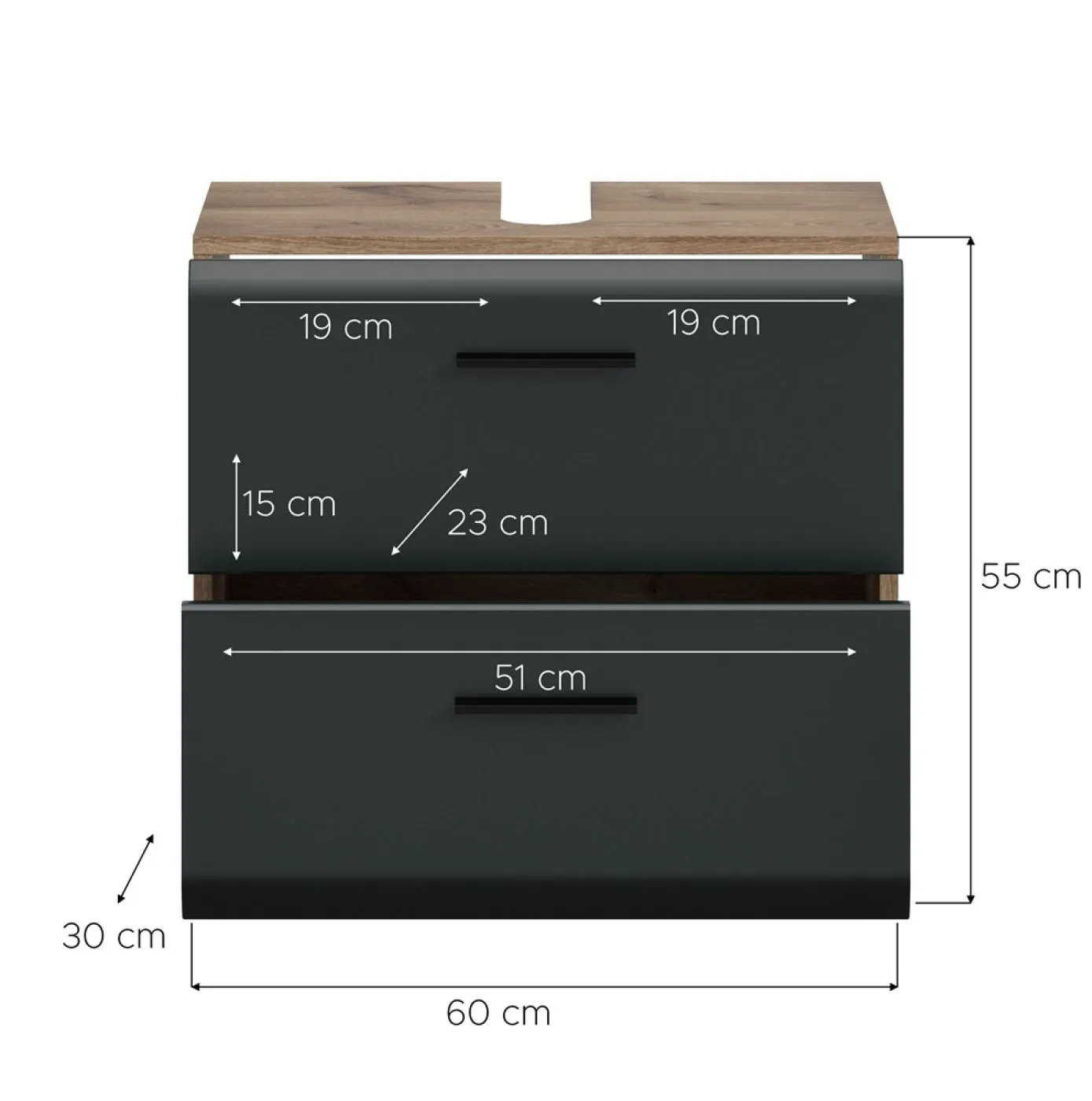 Waschbeckenunterschrank Ice | Nox Oak / schwarz matt