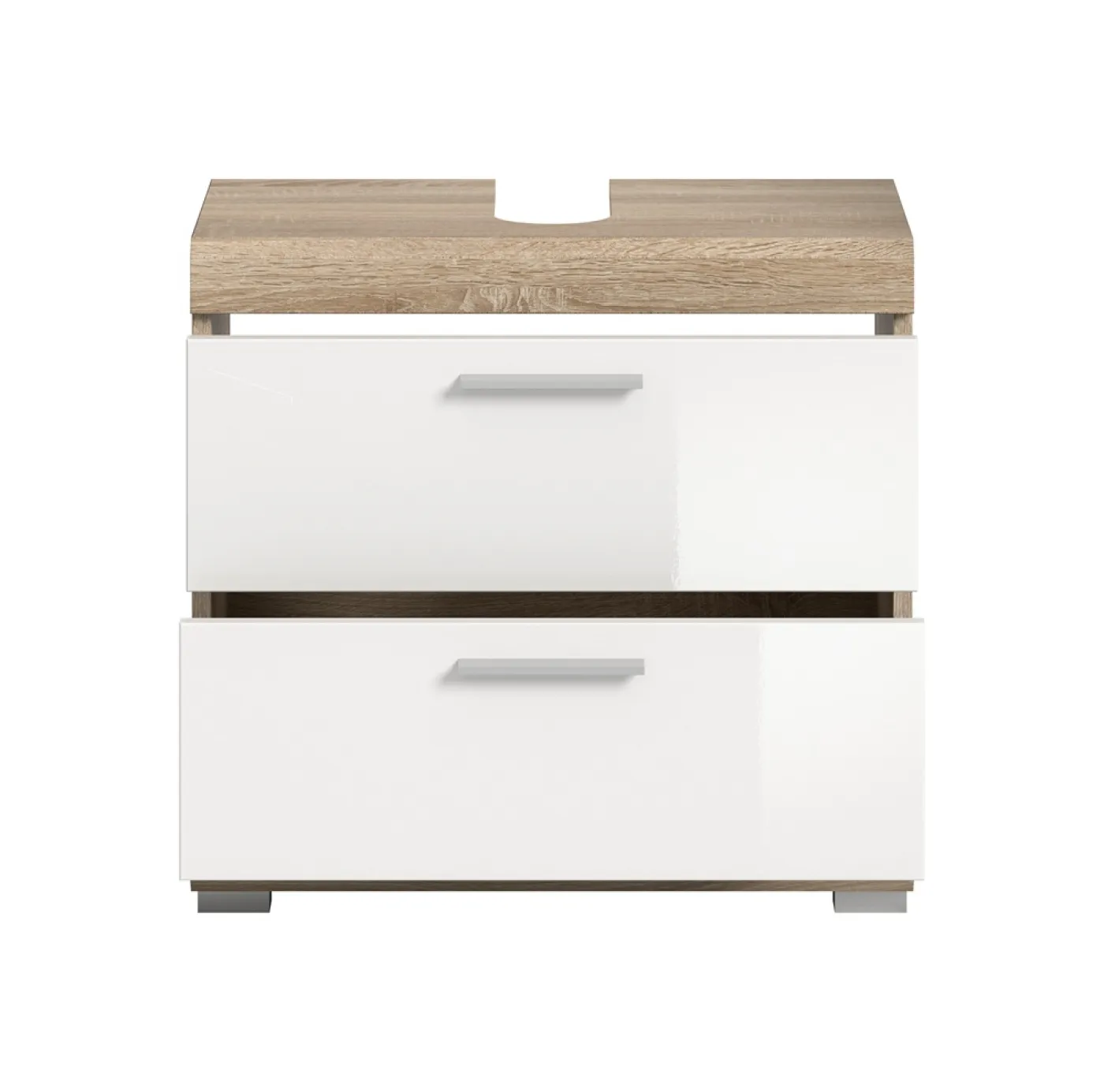 Waschbeckenunterschrank Lambada | mit Schubkästen | weiß Hochglanz / Sonoma Eiche