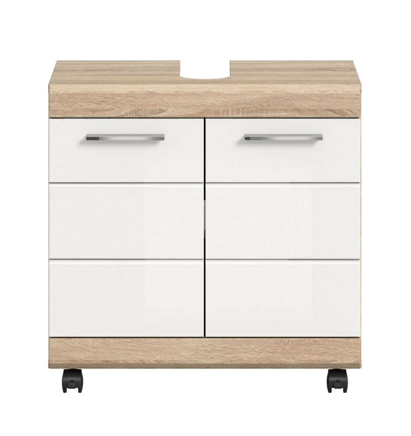 Waschbeckenunterschrank Lambada 1 | weiß Hochglanz / Sonoma Eiche hell