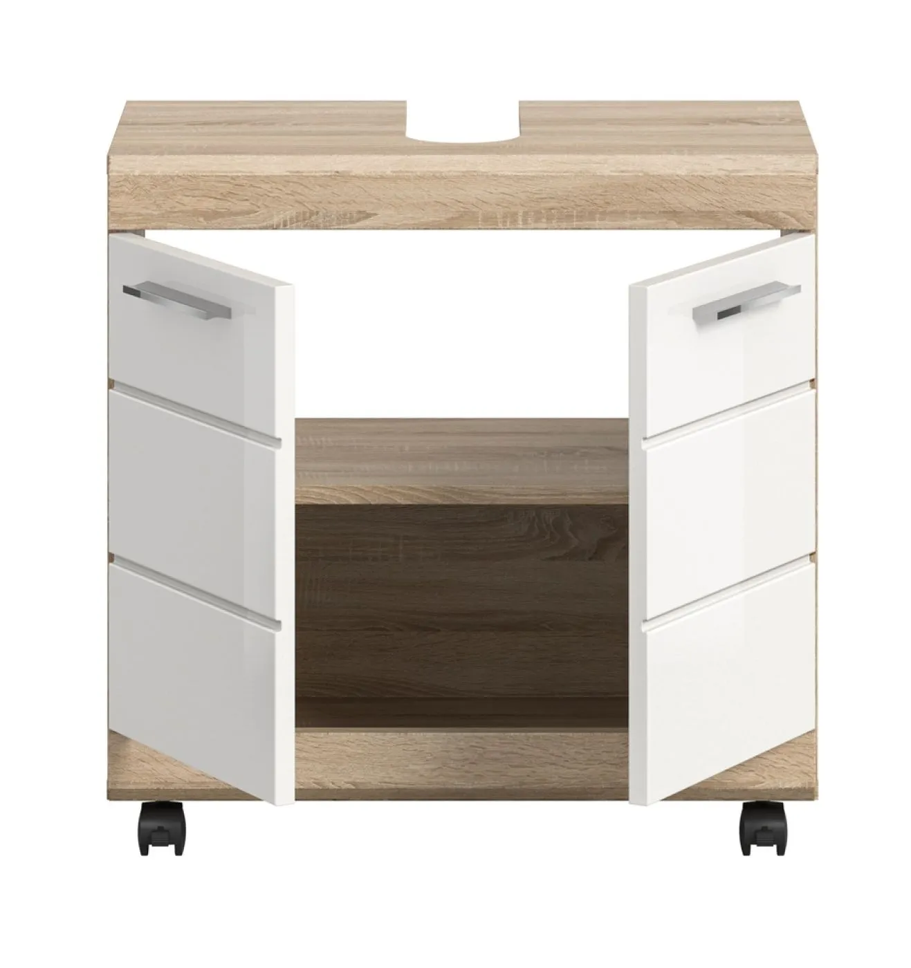 Waschbeckenunterschrank Lambada 1 | weiß Hochglanz / Sonoma Eiche hell