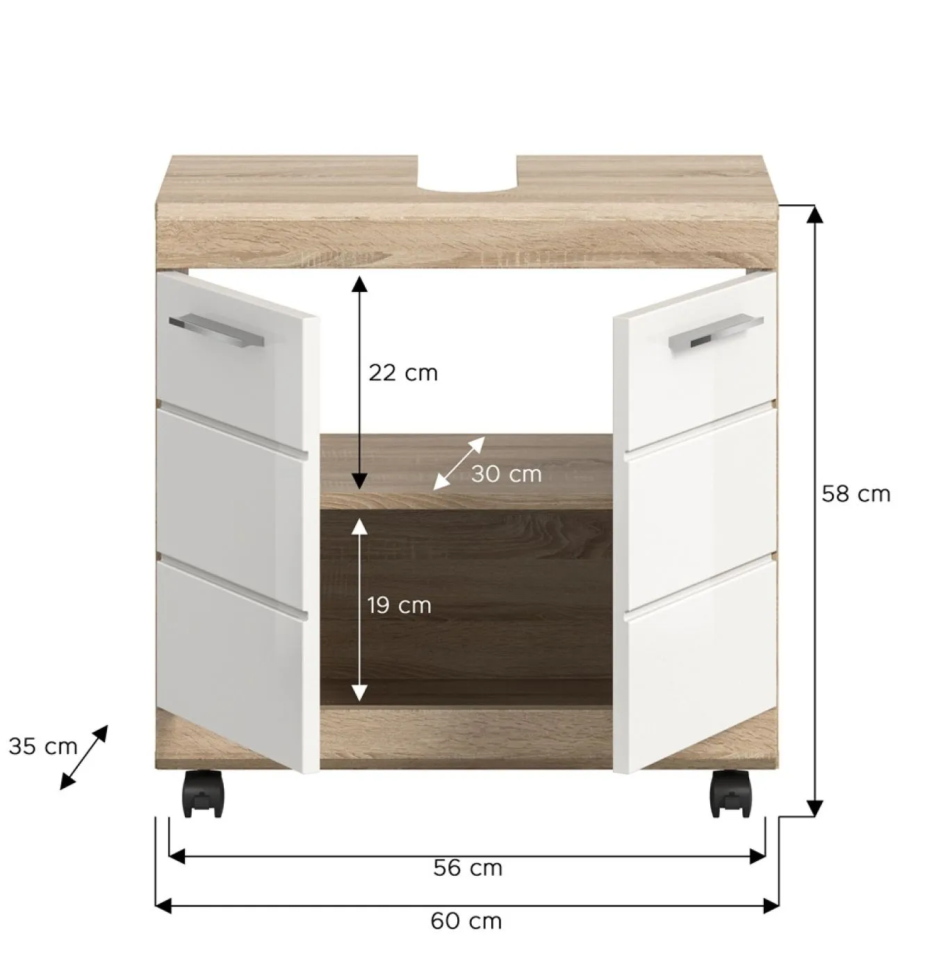 Waschbeckenunterschrank Lambada 1 | weiß Hochglanz / Sonoma Eiche hell