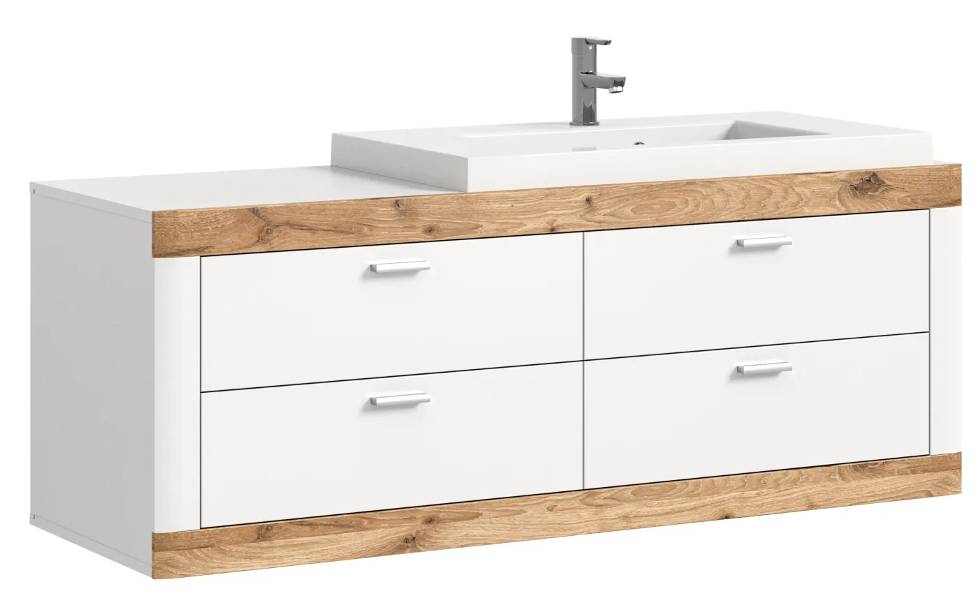 Waschbeckenunterschrank Laredo | inkl. Waschbecken | weiß / Nox Oak