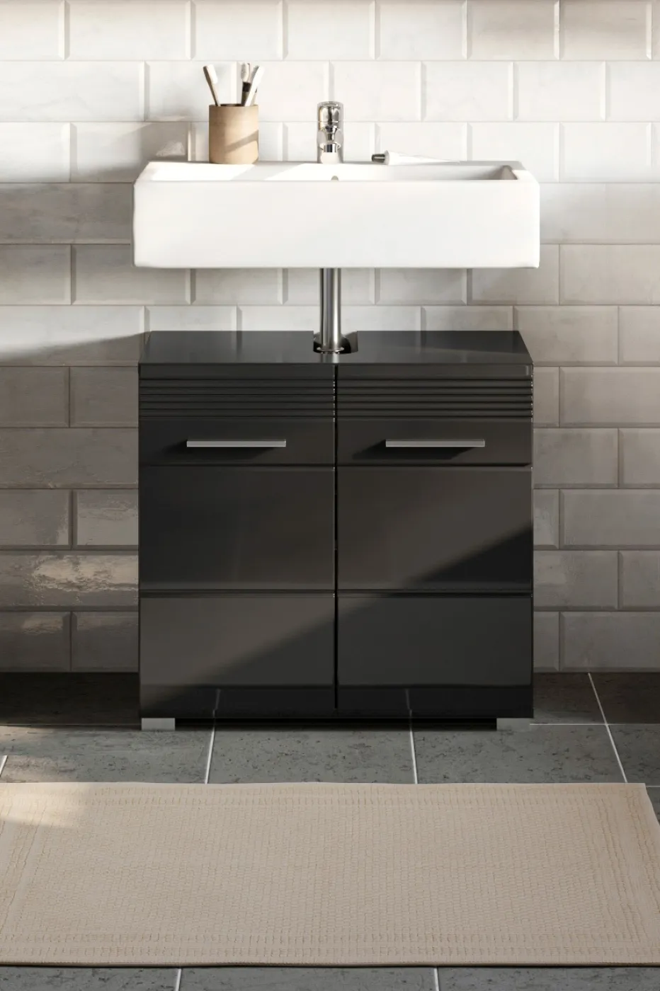 Waschbeckenunterschrank Linus | schwarz Hochglanz