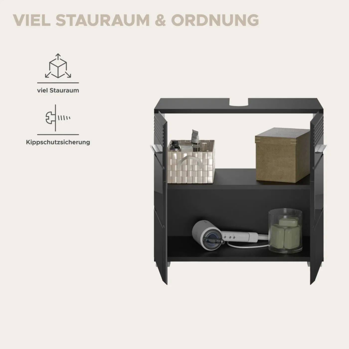 Waschbeckenunterschrank Linus | schwarz Hochglanz