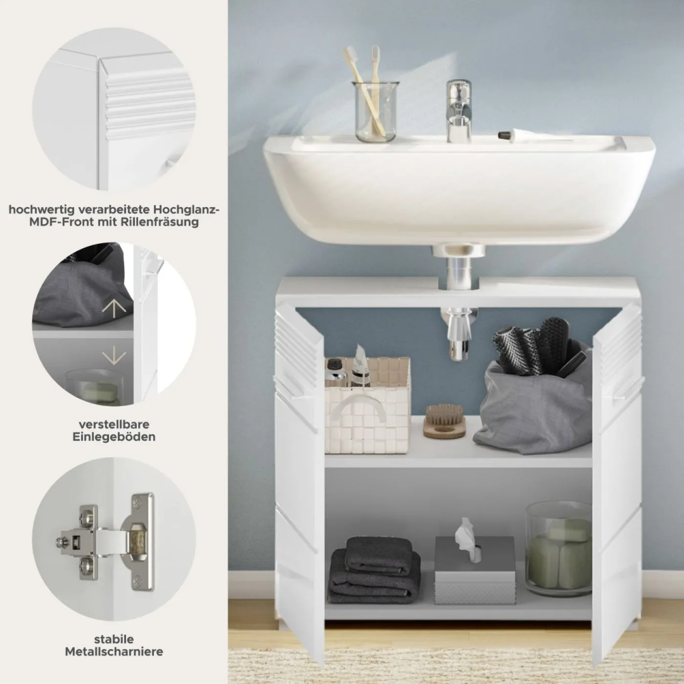 Waschbeckenunterschrank Linus | weiß Hochglanz