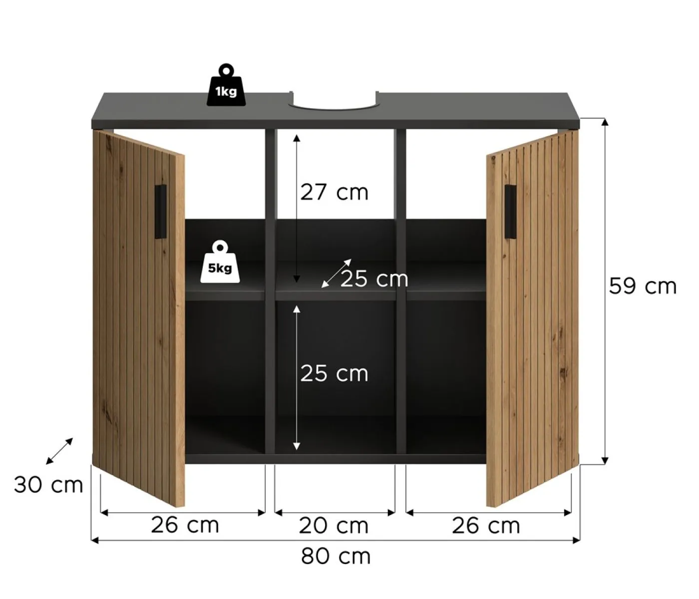 Waschbeckenunterschrank Mone | Basalt grau / Artisan Oak