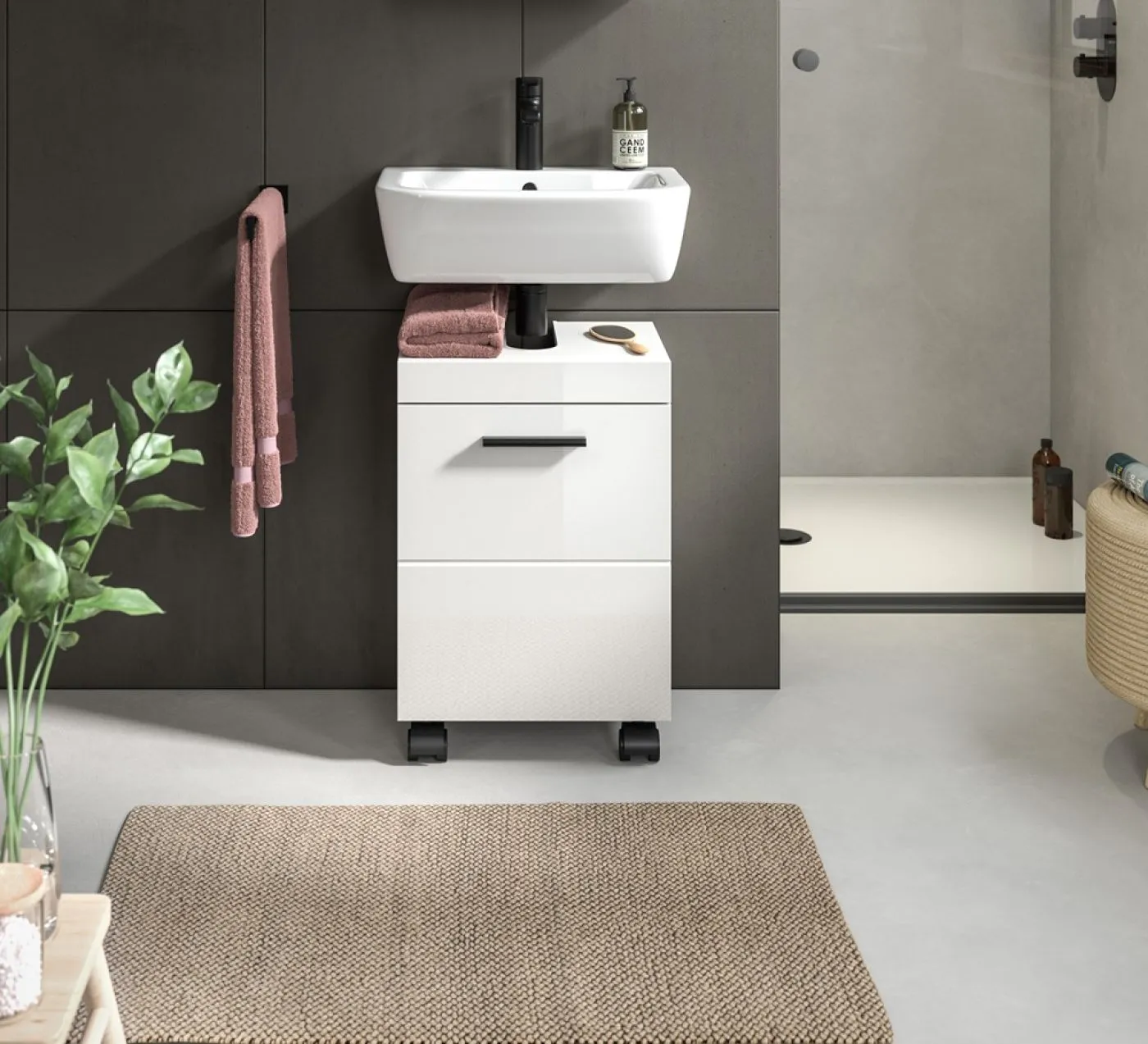 Waschbeckenunterschrank Nova | weiß Hochglanz