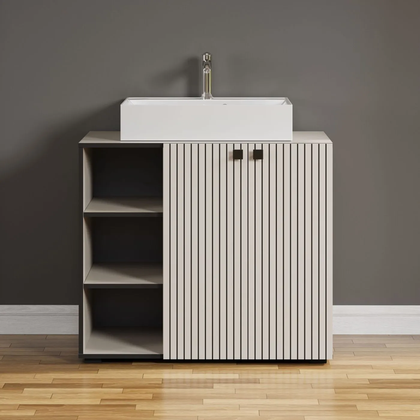 Waschbeckenunterschrank Pure Bliss 2, Kashmir Hellgrau Dekor – Ansicht 4