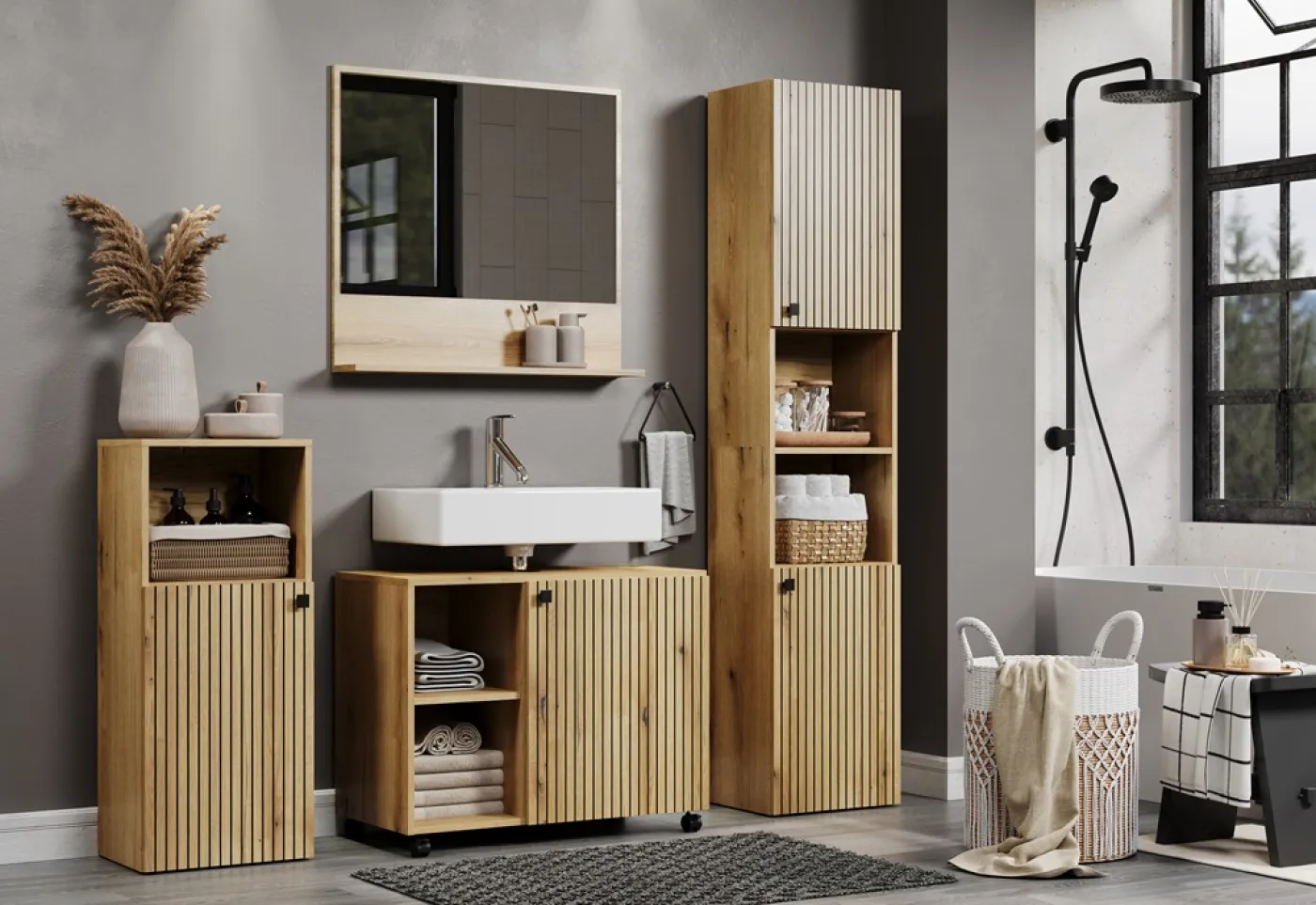 Waschbeckenunterschrank Pure Bliss | Evoke Eiche | 80 cm x 64 cm x 42 cm