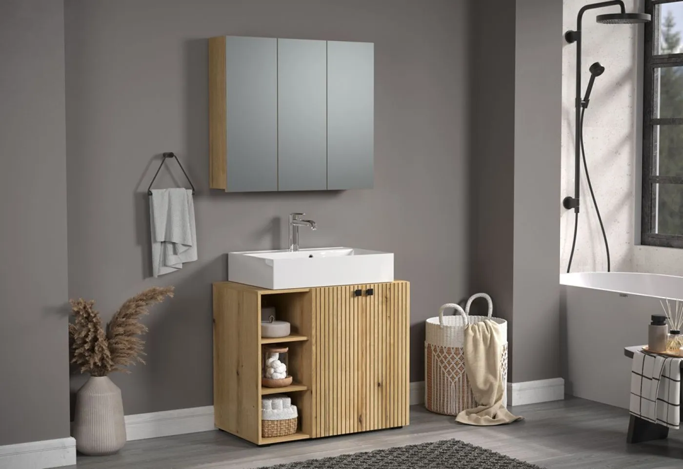 Waschbeckenunterschrank Pure Bliss mit Waschbecken, Evoke Eiche Dekor – Ansicht 7