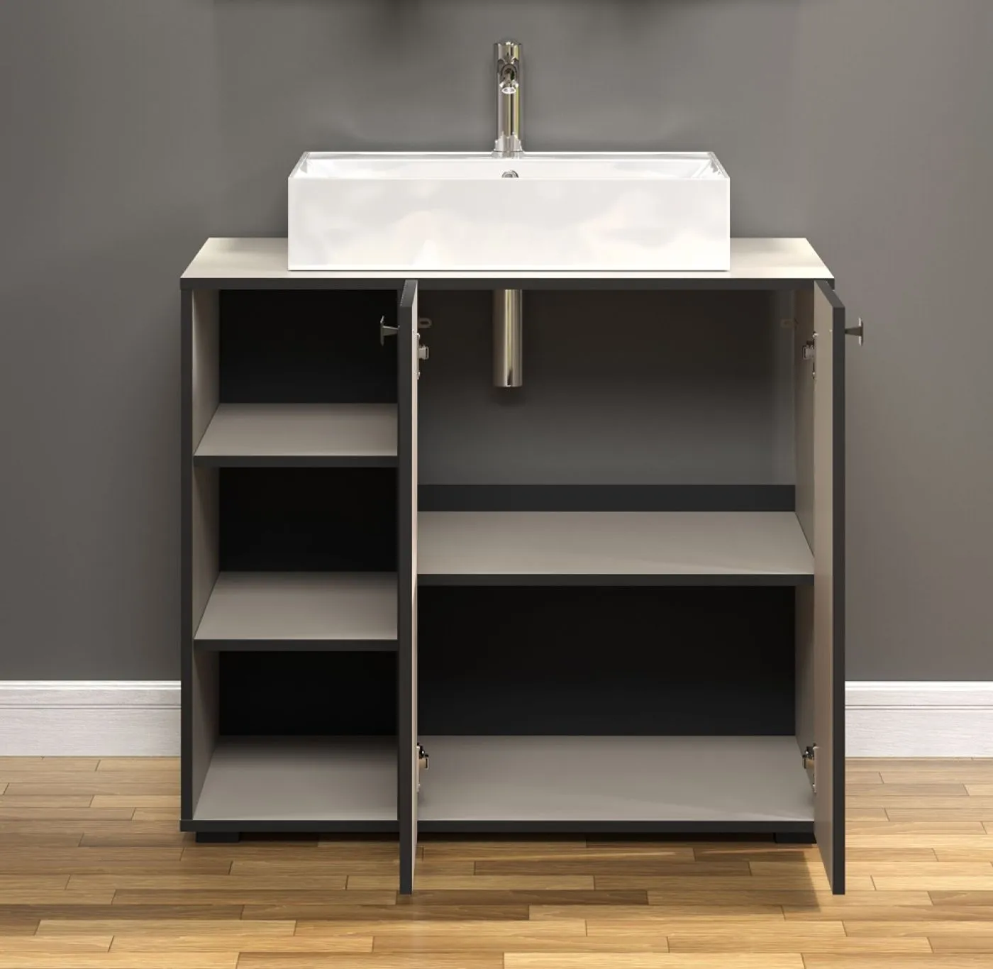 Waschbeckenunterschrank Pure Bliss mit Waschbecken, Kashmir Hellgrau Dekor – Ansicht 4