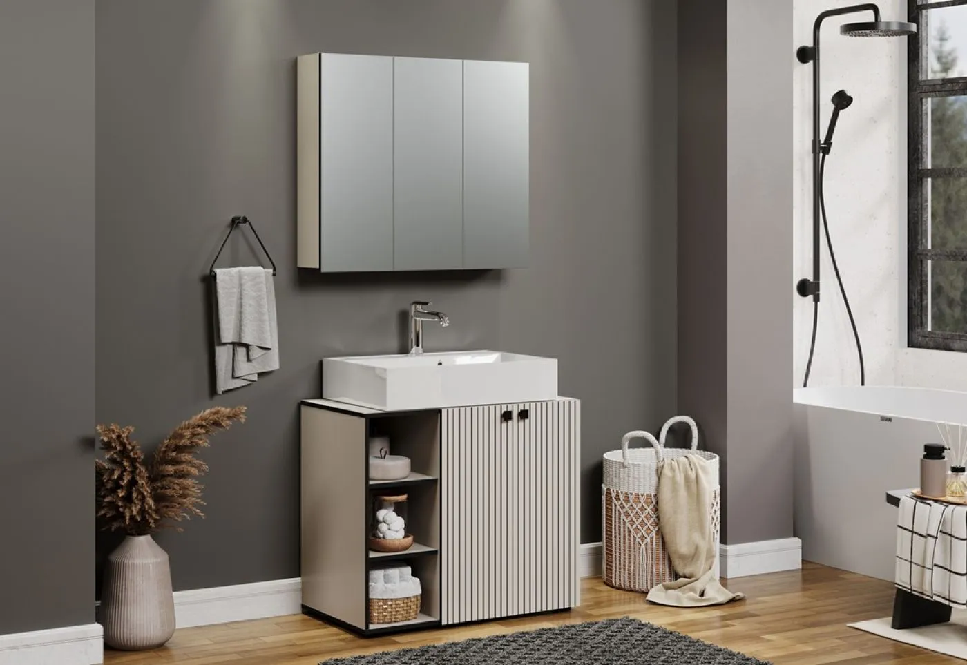 Waschbeckenunterschrank Pure Bliss mit Waschbecken, Kashmir Hellgrau Dekor – Ansicht 6