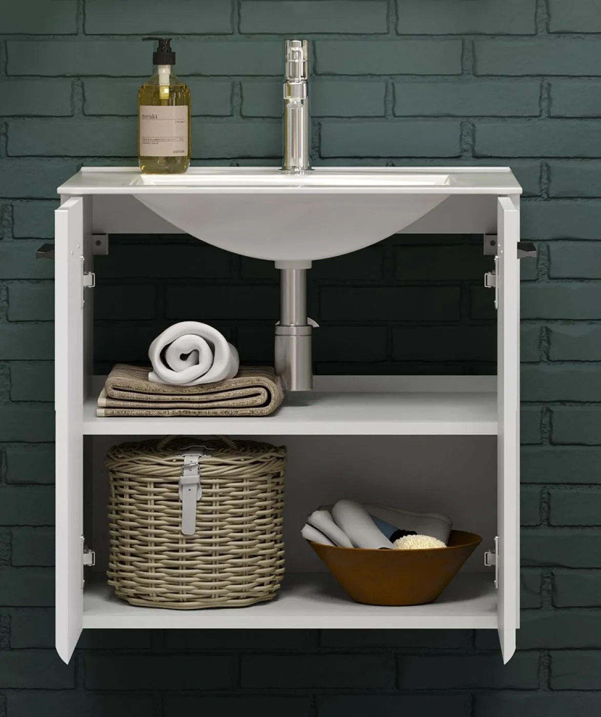 Waschbeckenunterschrank Riva | inkl.Waschbecken | weiß Hochglanz