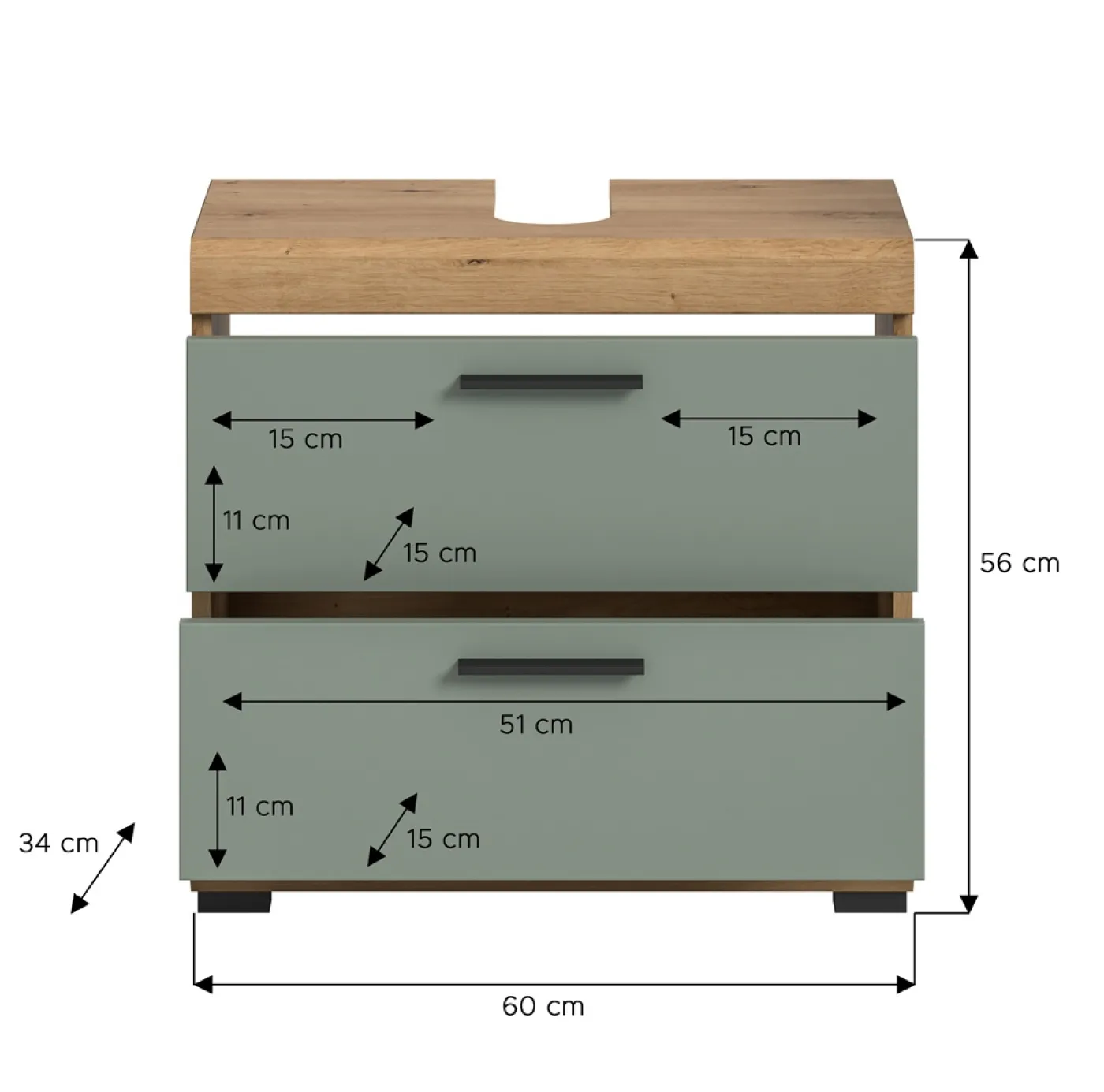 Waschbeckenunterschrank Scout | mit Schubkästen | Salbei / Artisan Eiche