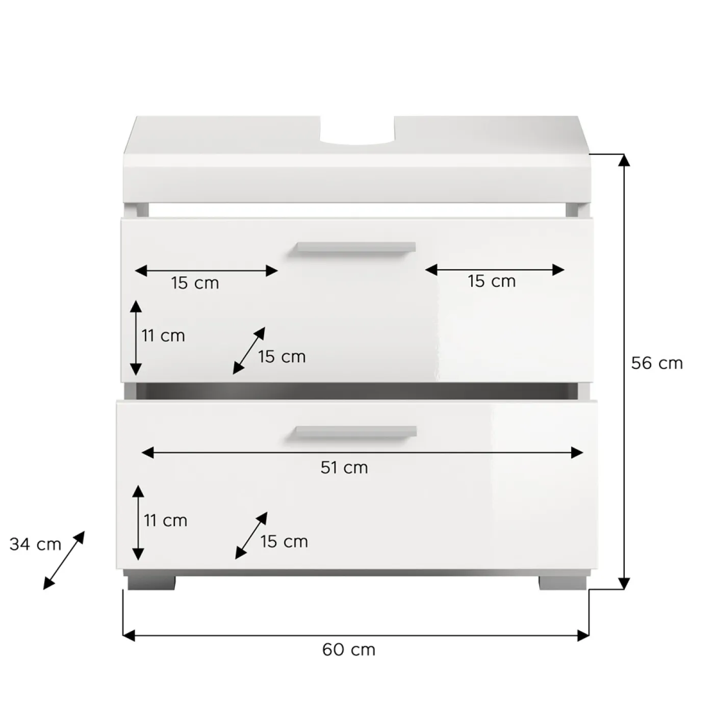 Waschbeckenunterschrank Scout | mit Schubkästen | weiß Hochglanz / weiß