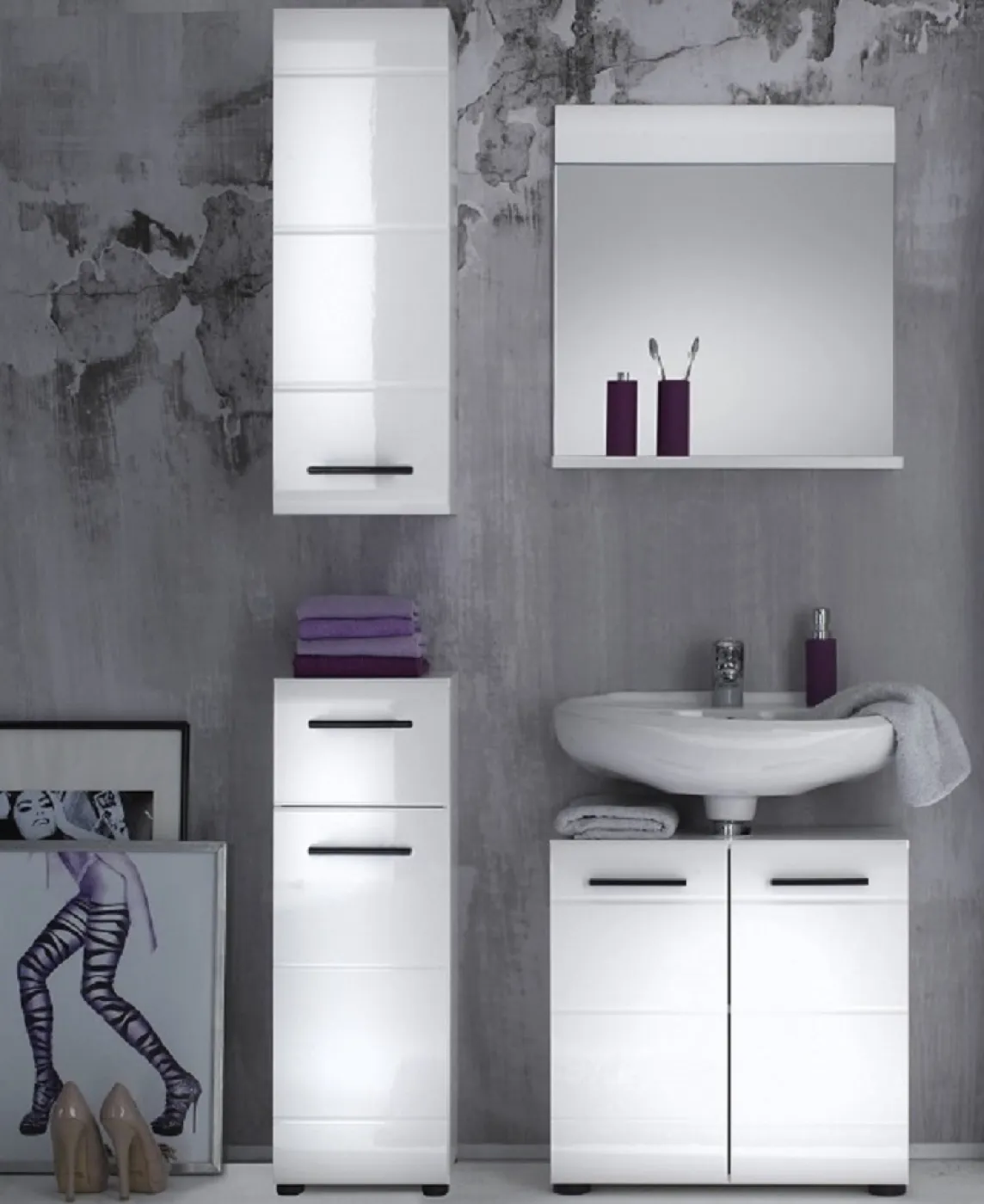 Waschbeckenunterschrank Skin | weiß Hochglanz