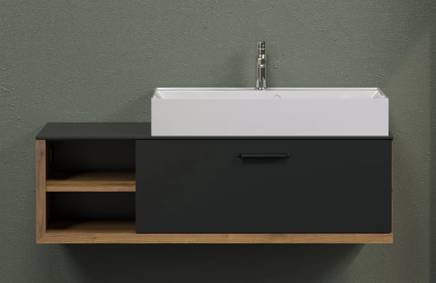 Waschbeckenunterschrank Synnax | inkl.Waschbecken | anthrazit grau / Evoke Eiche