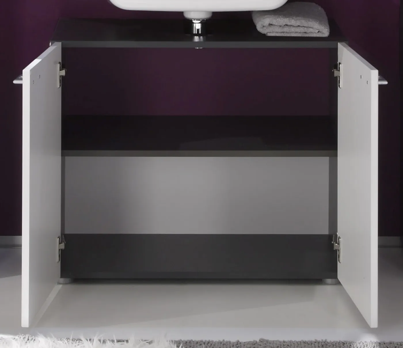 Waschbeckenunterschrank Tetis Bad | weiß Hochglanz / Graphit grau