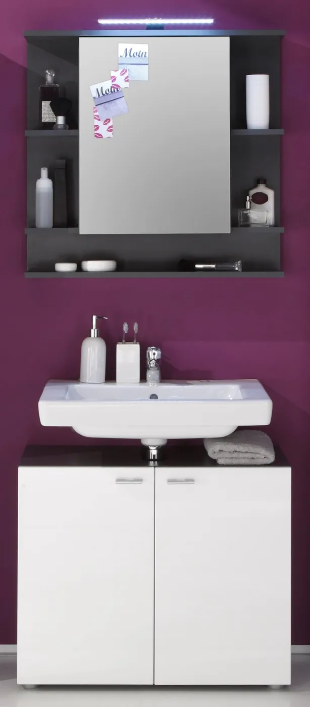 Waschbeckenunterschrank Tetis Bad | weiß Hochglanz / Graphit grau