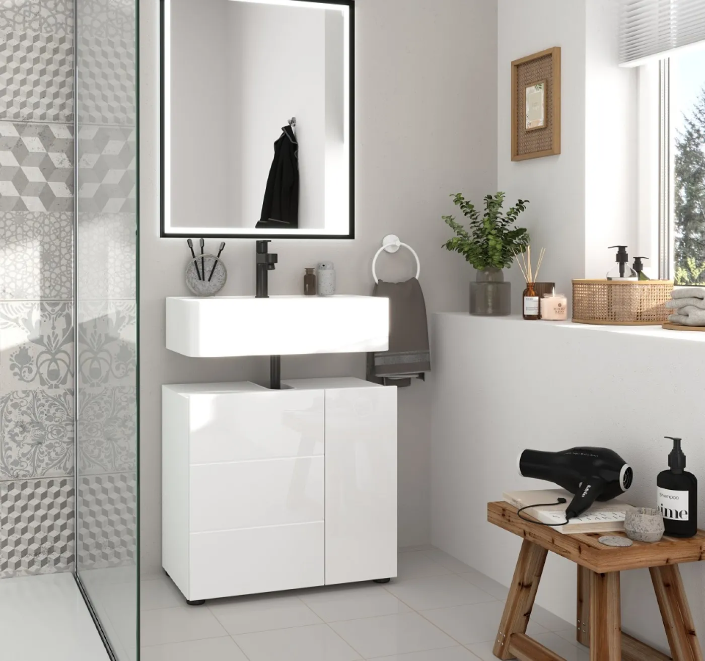 Waschbeckenunterschrank Vira | weiß Hochglanz | verschiedene Größen