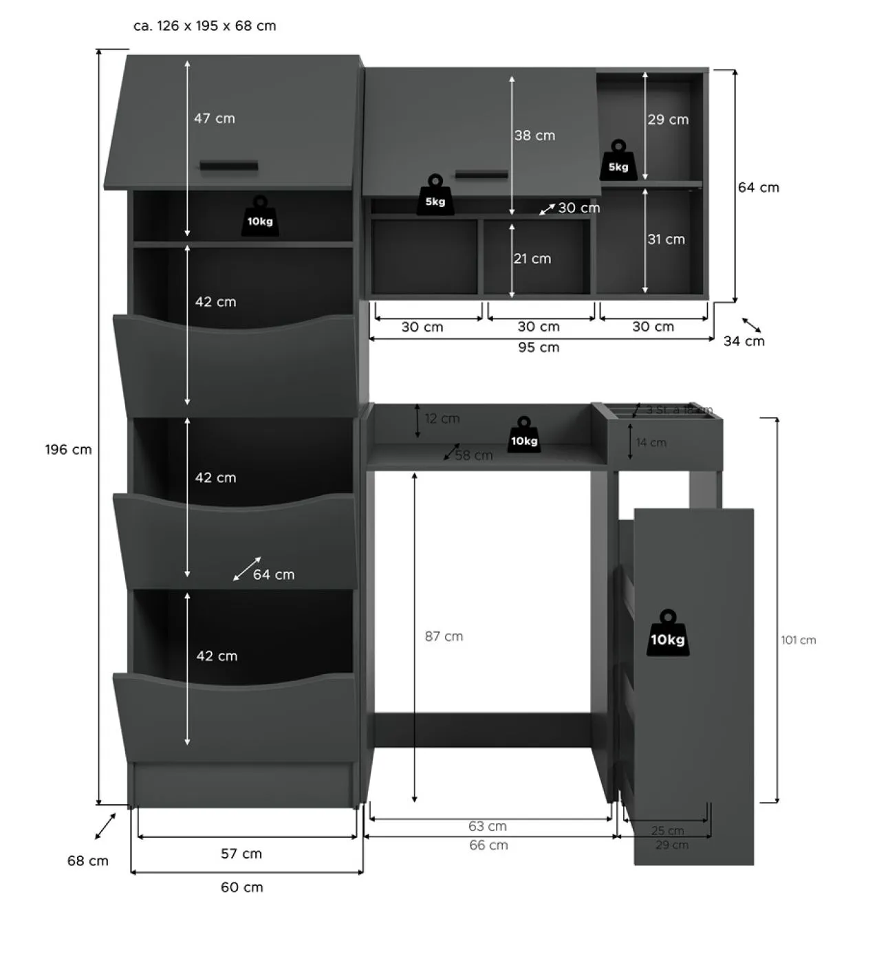 Waschmaschinenumbau Set Free | anthrazit | 4-teilig