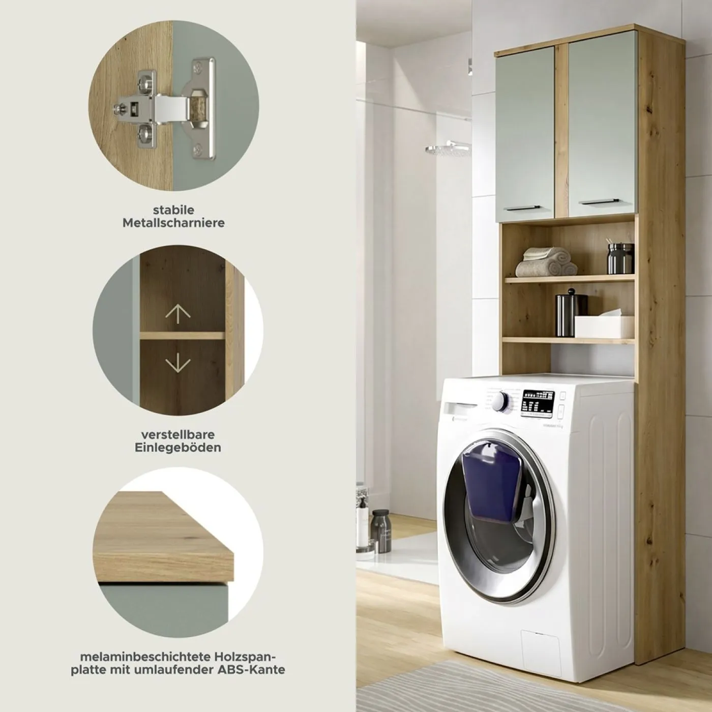 Waschmaschinenschrank Blake | Salbei / Artisan Eiche