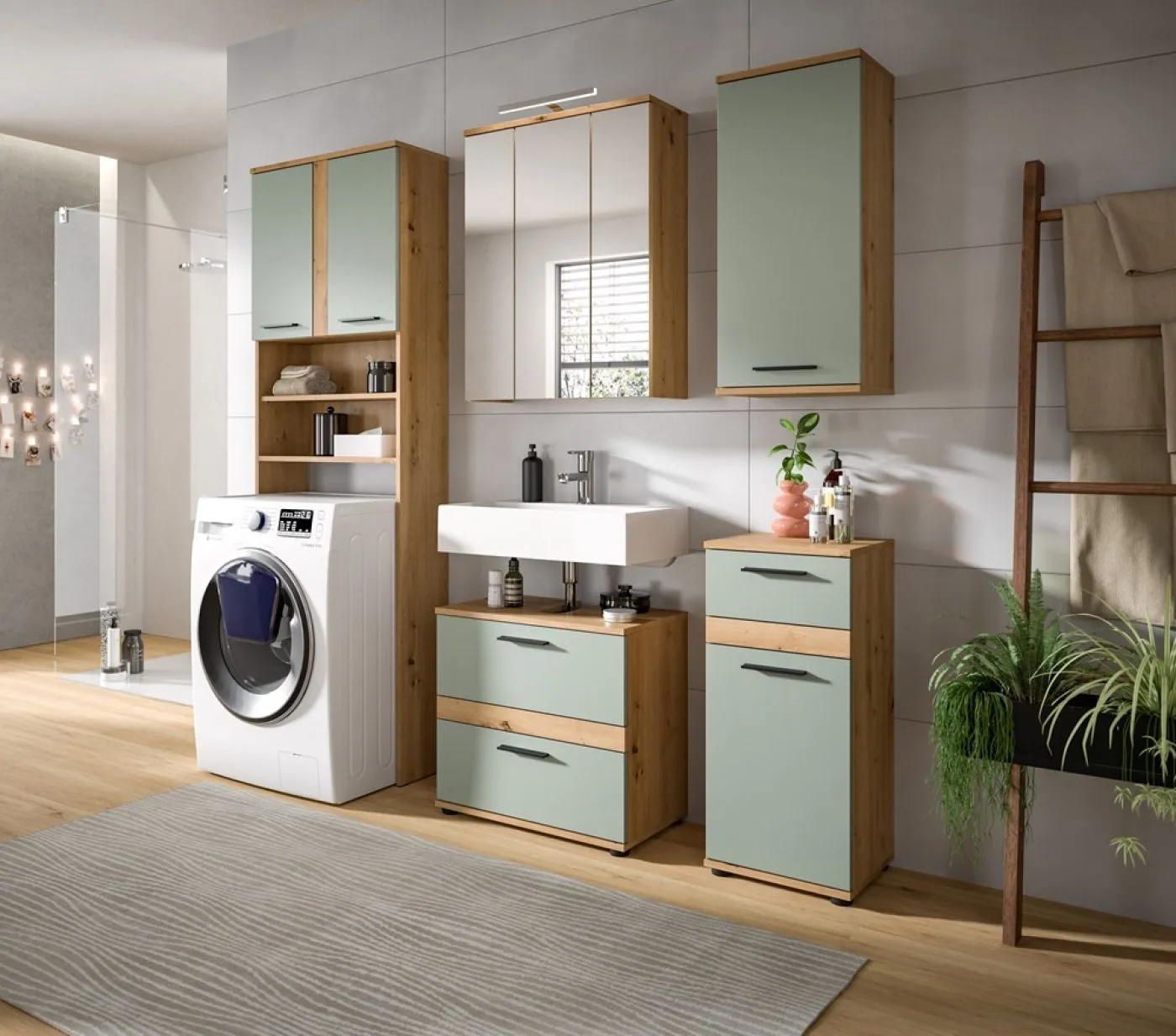 Waschmaschinenschrank Blake | Salbei / Artisan Eiche